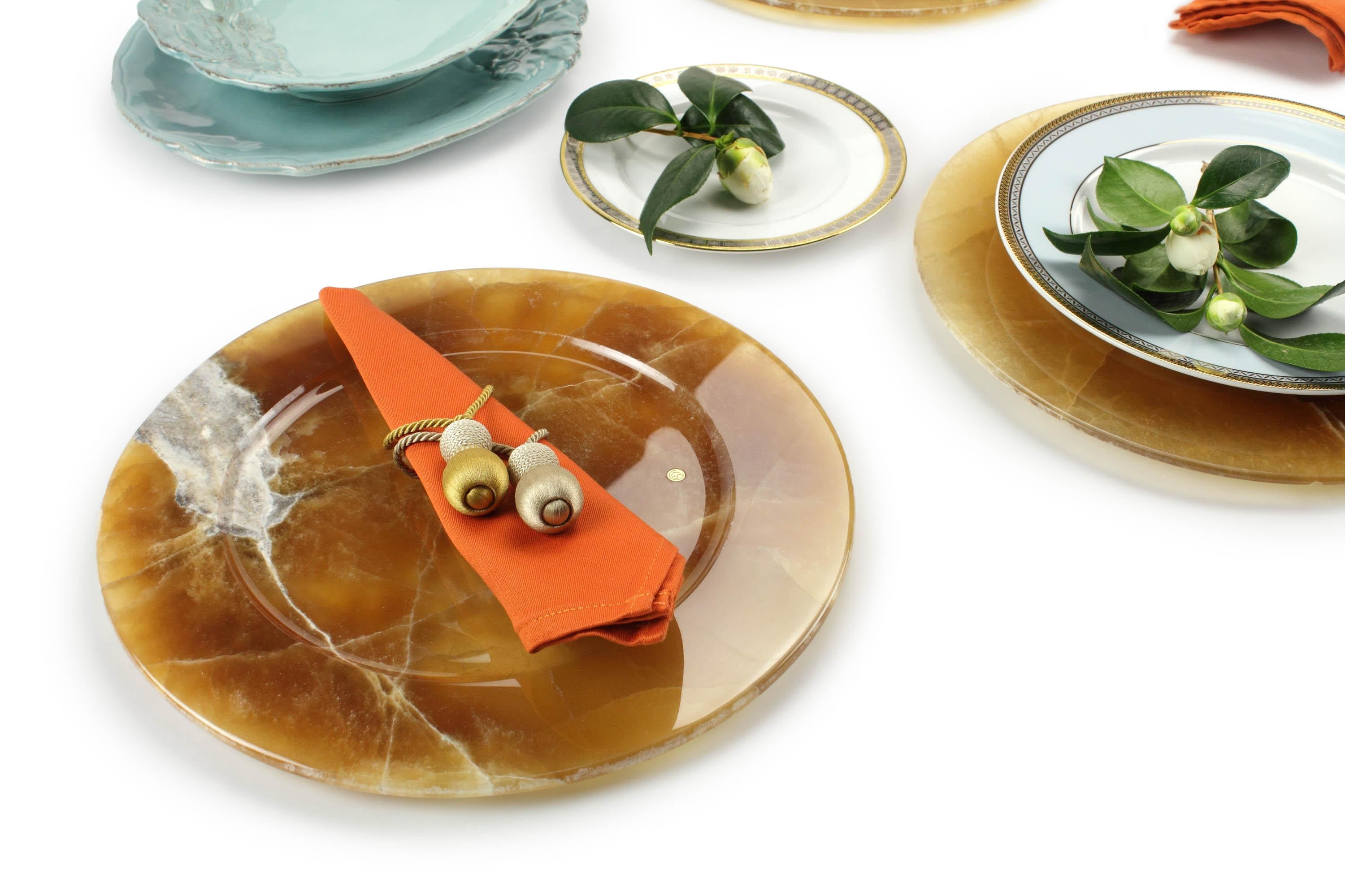 Piatto Charger Platters Serveware Ambra Onice Marmo da collezione Fatto a mano Italia in vendita 5