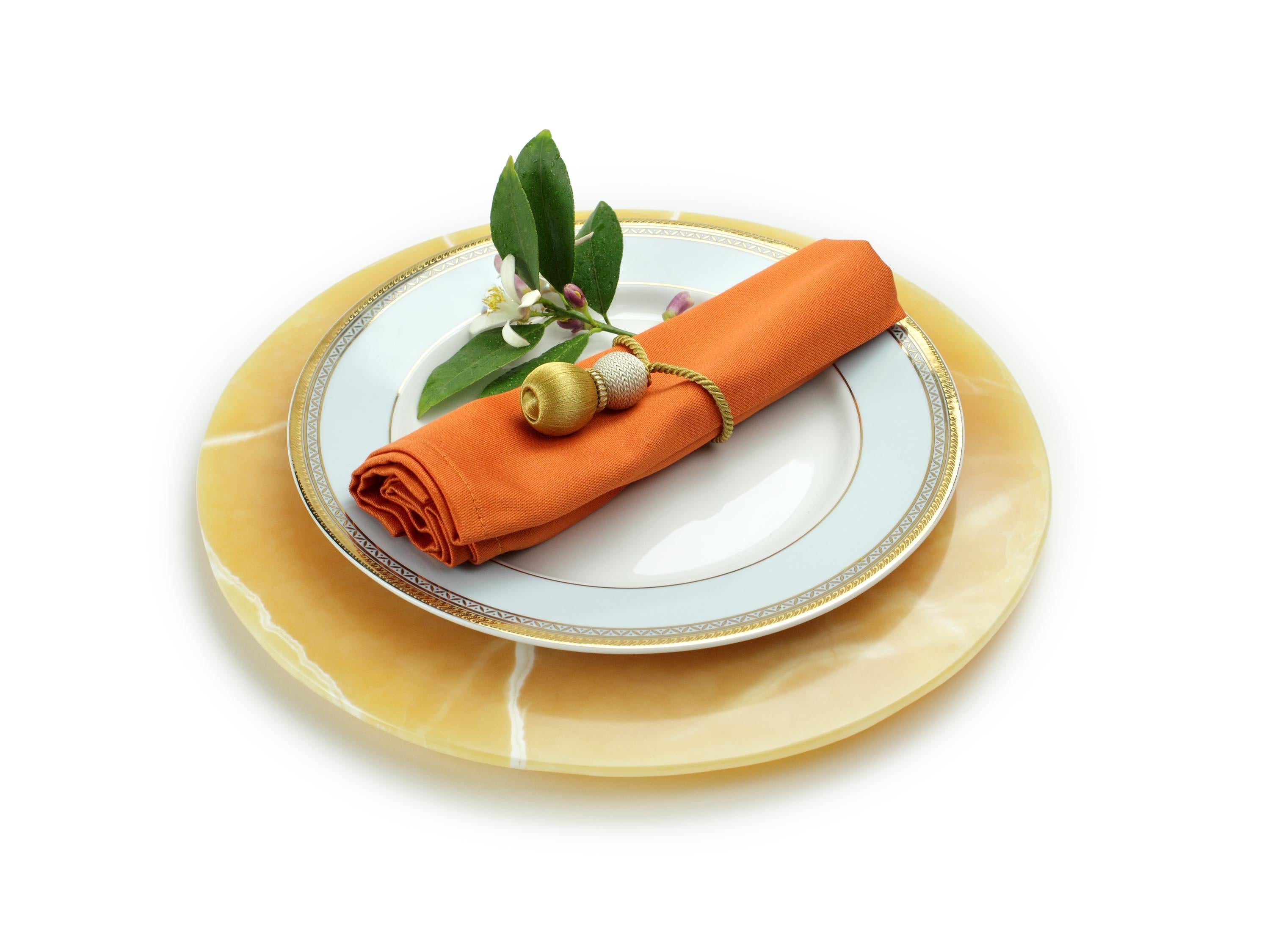Platos Cargador Platos Servir Naranja Ónix Mármol Diseño Coleccionable Hecho a Mano Italiano en venta