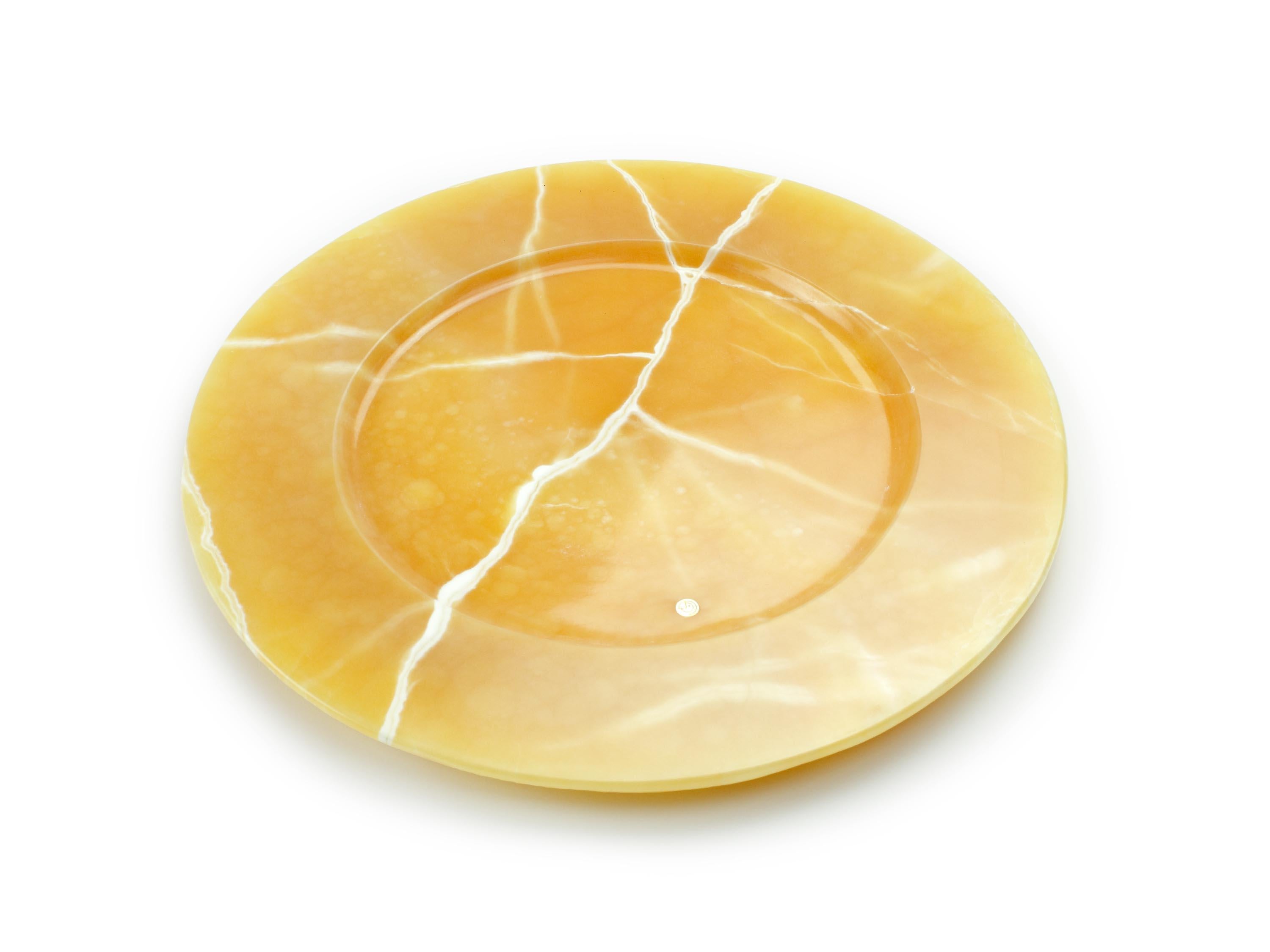 Italian Charger Plate Platters Serveware Orange Onyx Marble Handmade Collectible Design For Sale