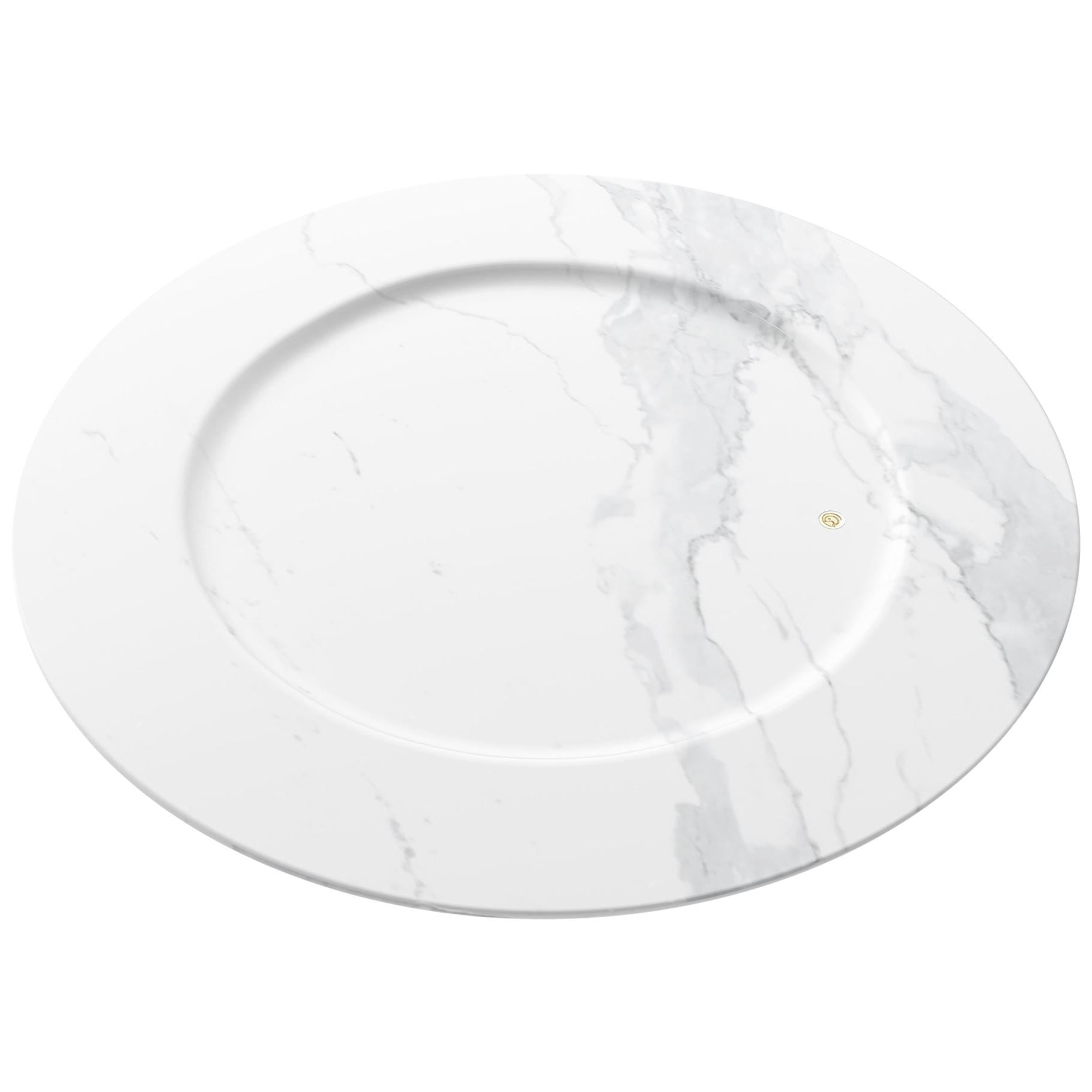 Charger Plate Platters Serveware White Statuary Marble Hand-carved Carrara Italy For Sale