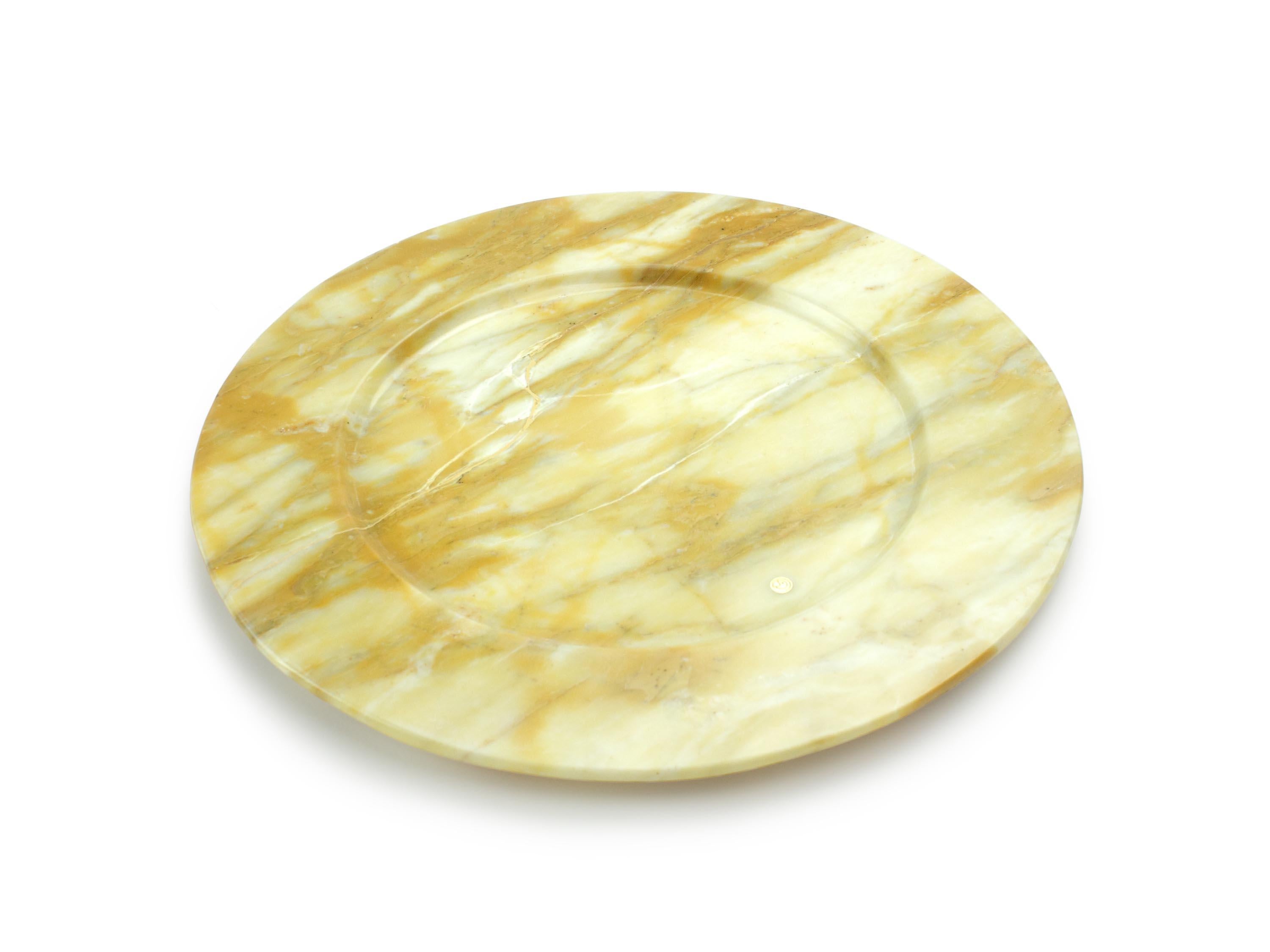 Modern Charger Plate Platters Serveware Yellow Siena Marble Collectible Design Handmade For Sale
