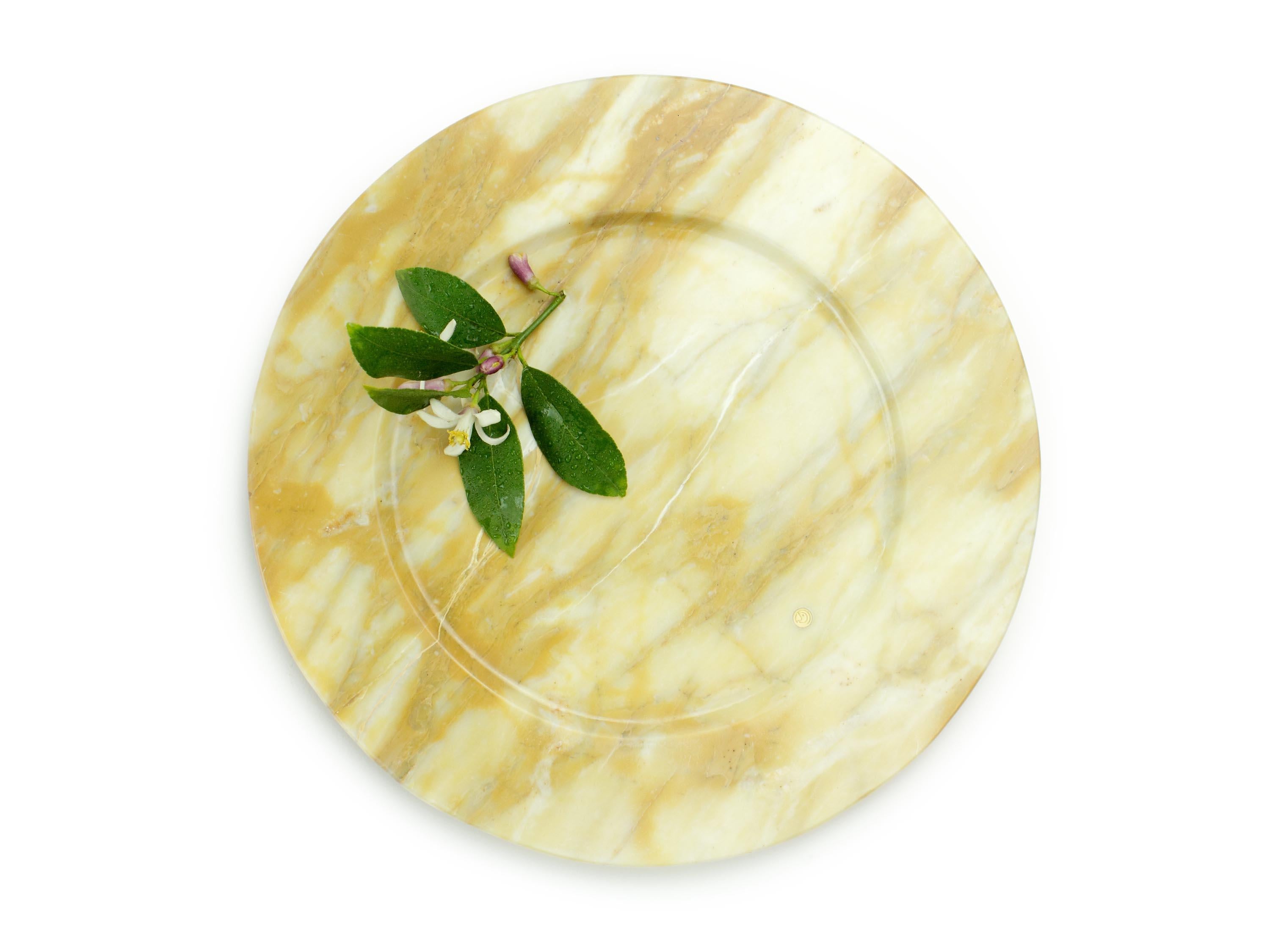 Italian Charger Plate Platters Serveware Yellow Siena Marble Collectible Design Handmade For Sale