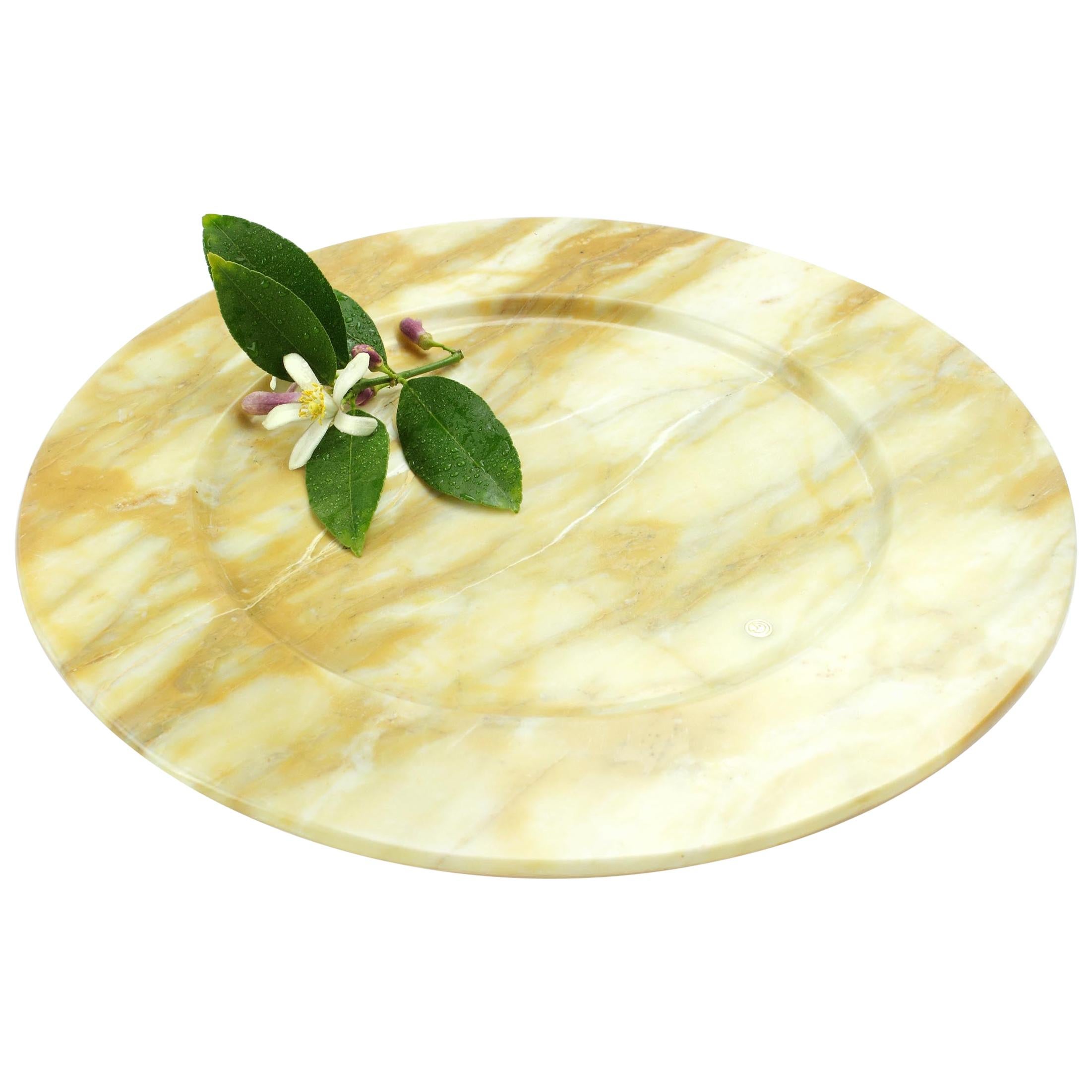 Charger Plate Platters Serveware Yellow Siena Marble Collectible Design Handmade For Sale