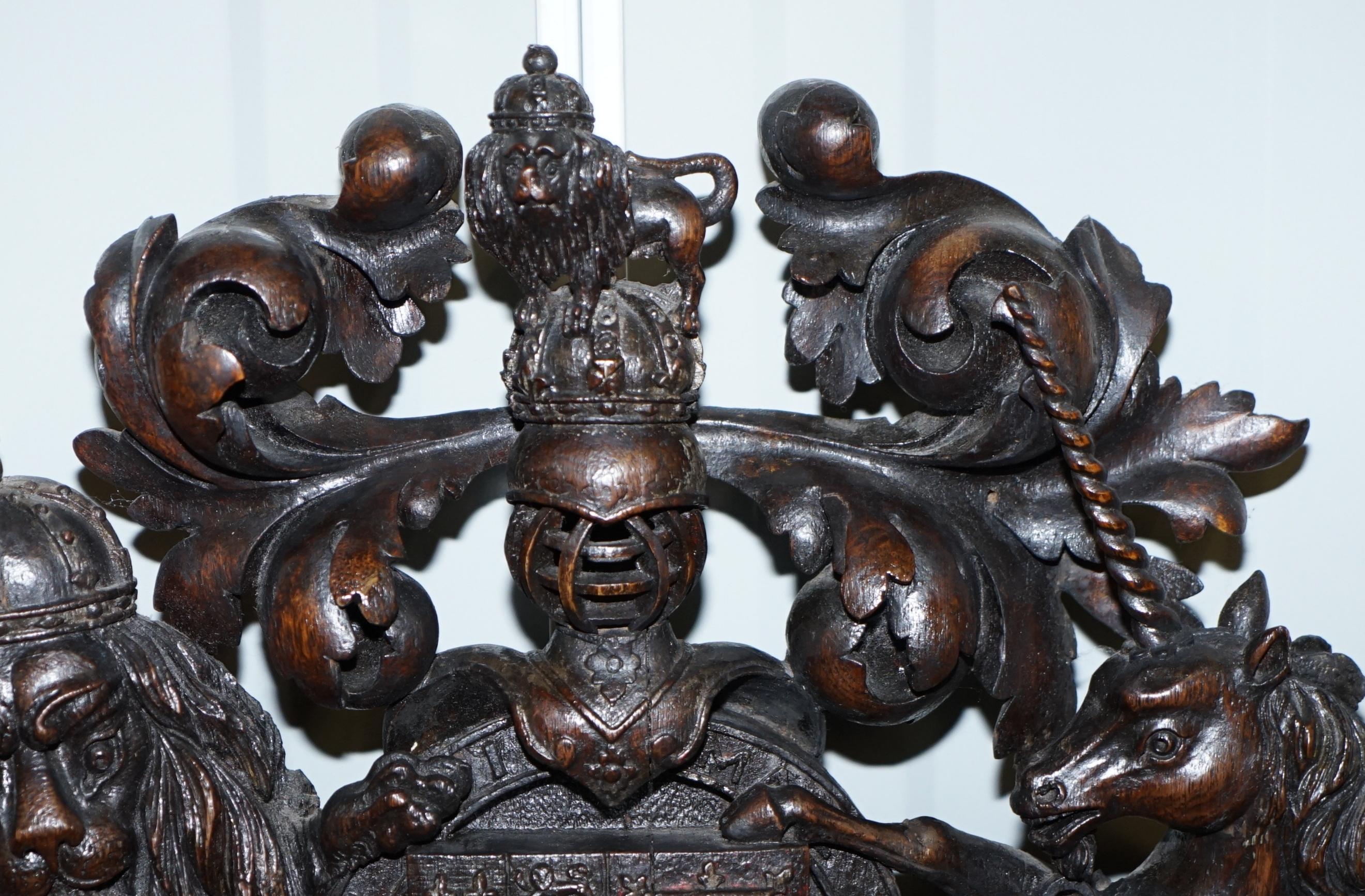 Hand Carved Charles II English Royal Coat of Arms 1660-1685 Armorial Crest 2