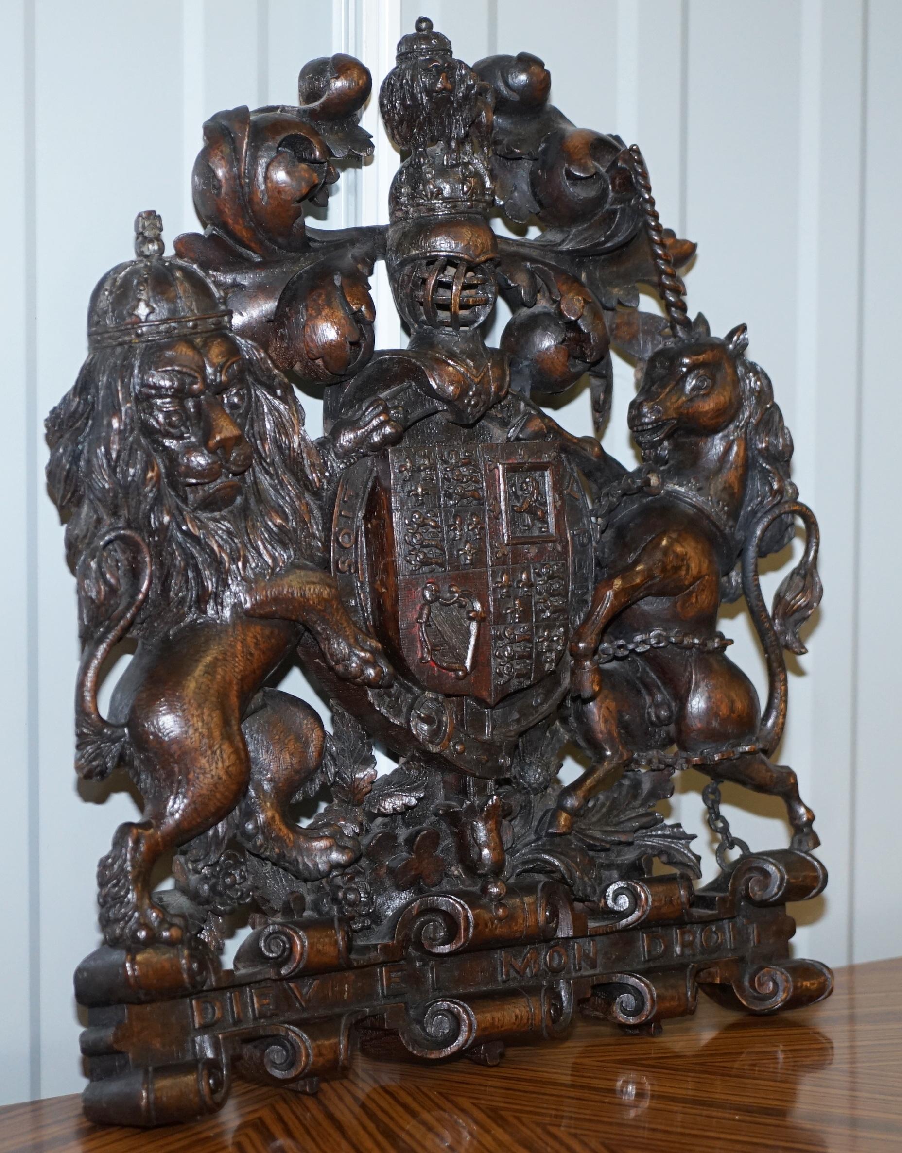 We are delighted to offer for sale this stunning and very rare Charles II English Royal coat of arms hand carved in solid wood, 1660-1685.

A truly sublime piece, I have never seen an armorial crest of this detail and quality before, it is truly