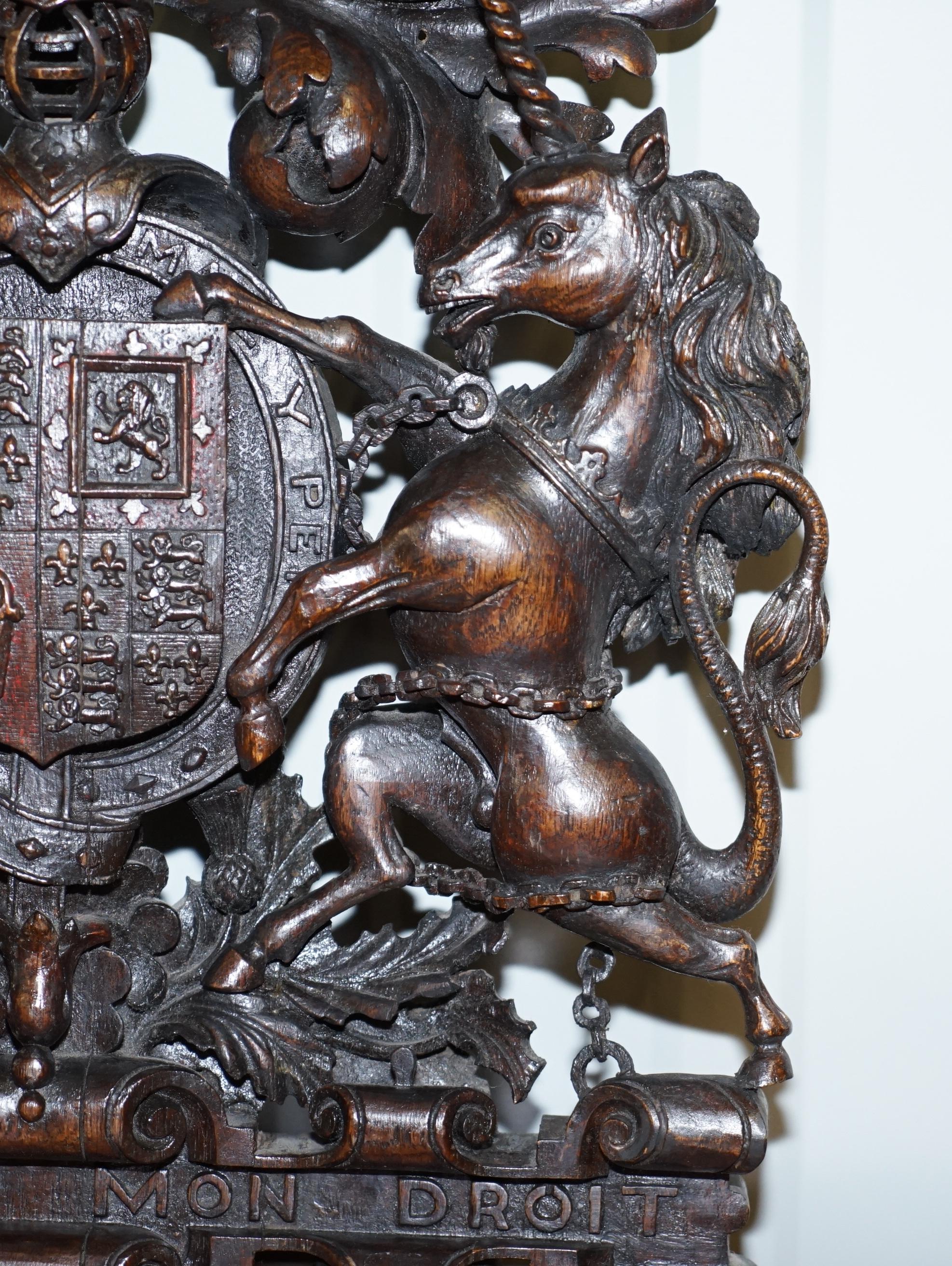 Hand Carved Charles II English Royal Coat of Arms 1660-1685 Armorial Crest 1