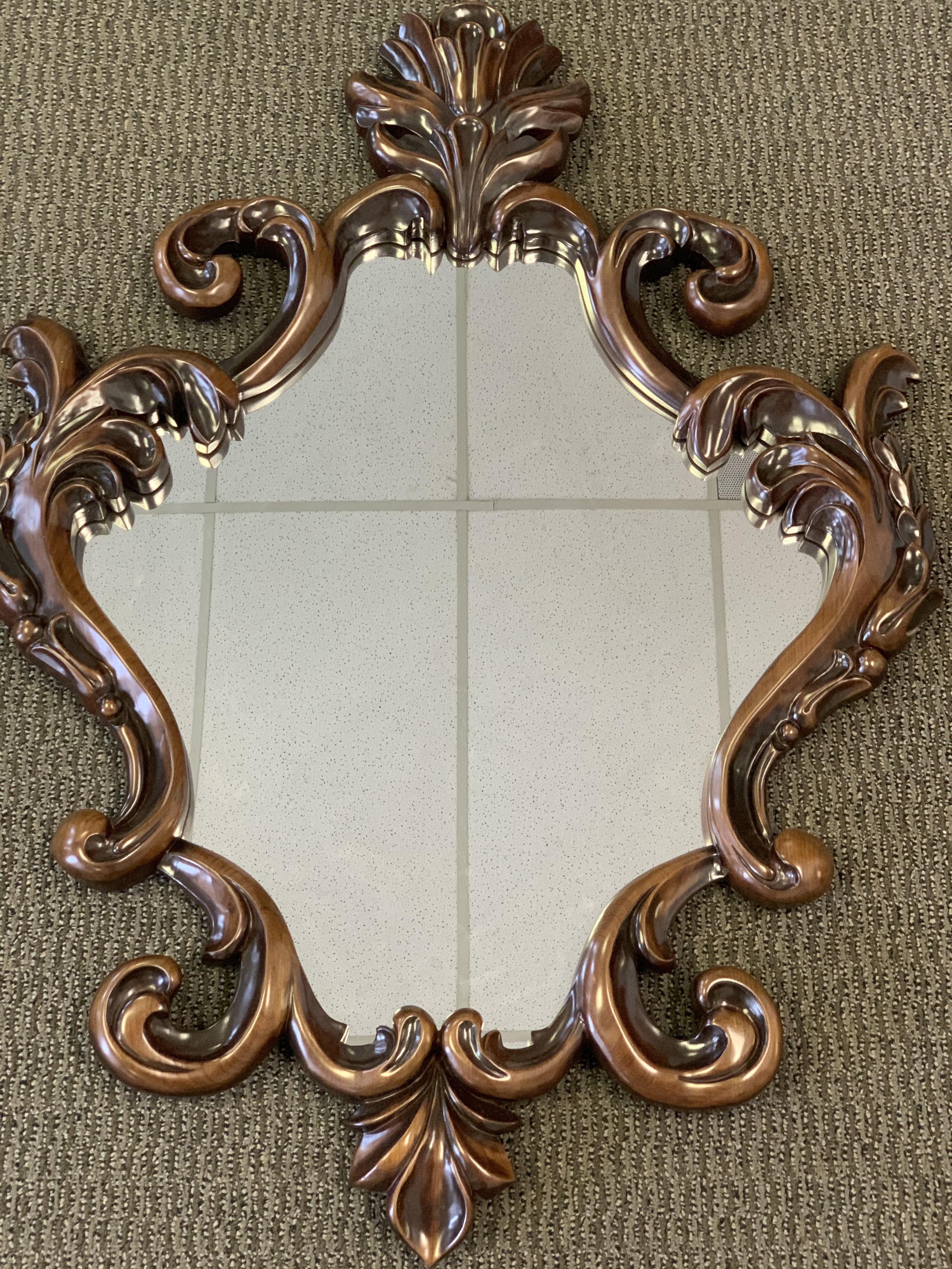 Hand Carved Cherry Wood Style Carved Mirror For Sale 2