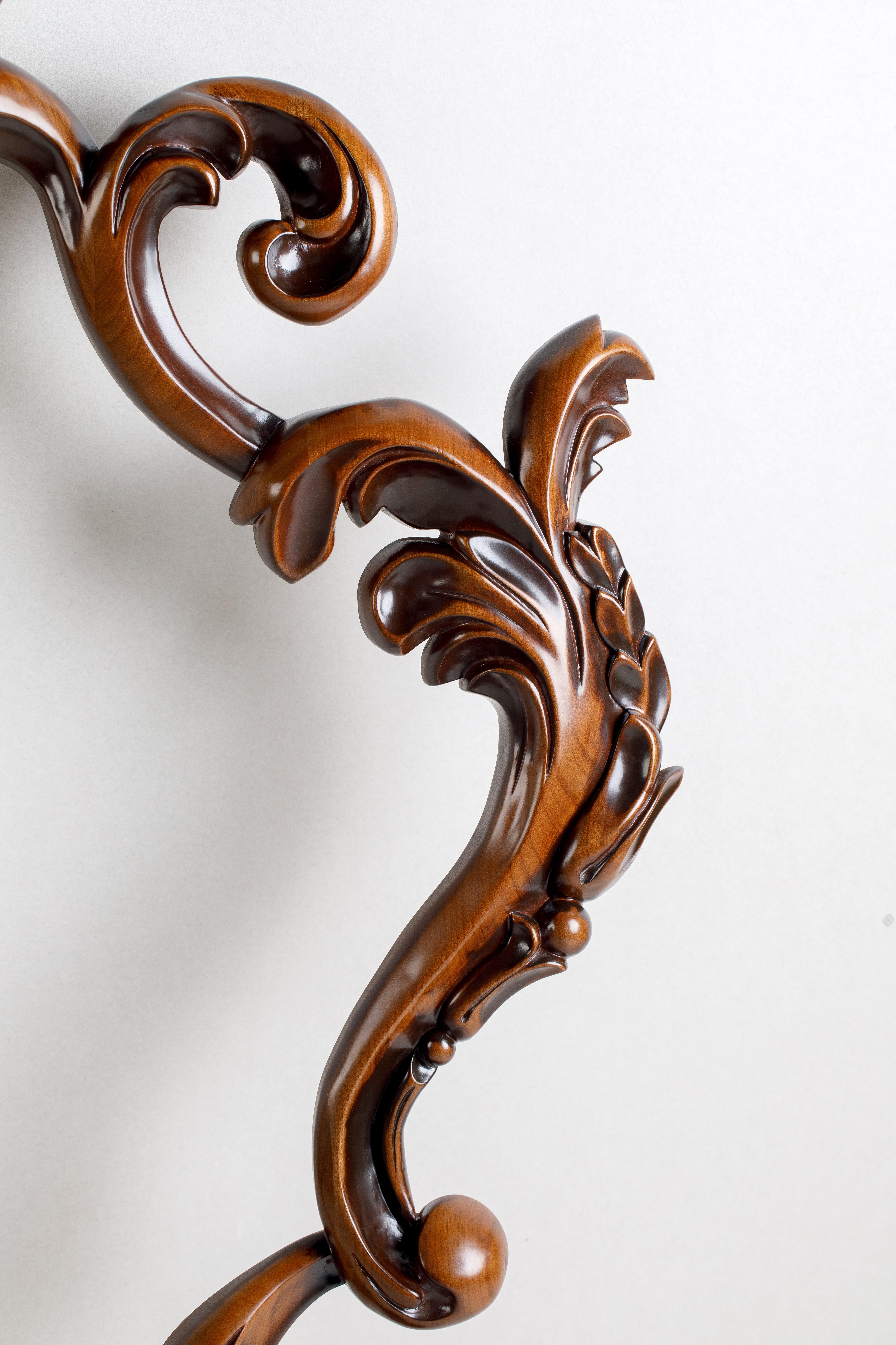Contemporary Hand Carved Cherry Wood Style Carved Mirror For Sale