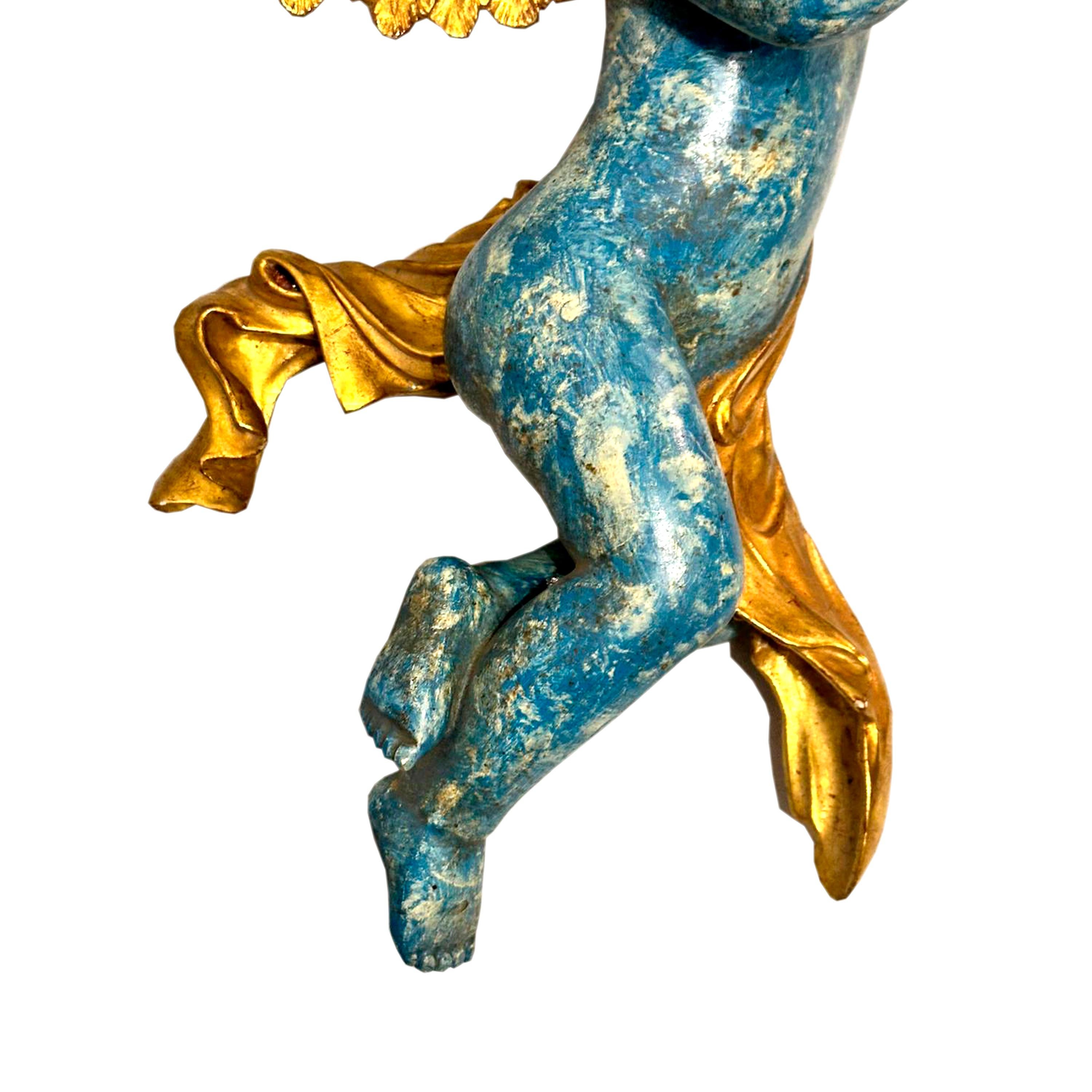 Hand-carved Cherub Sculptures and Polychrome and Gold Leaf. Italy, 19th century For Sale 3