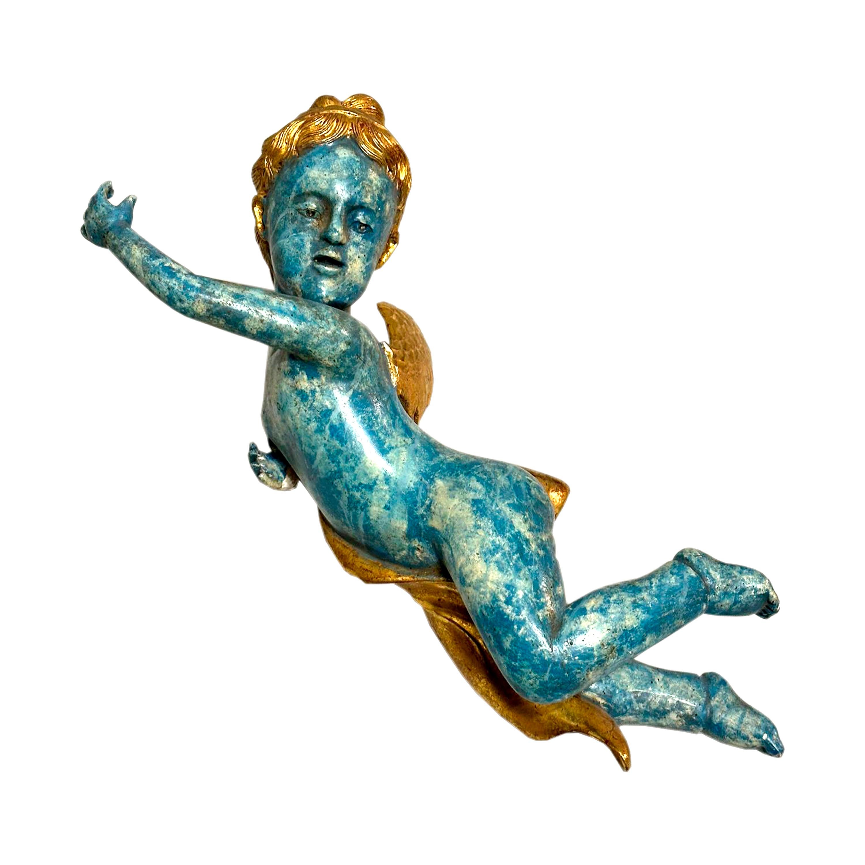 Hand-carved Cherub Sculptures and Polychrome and Gold Leaf. Italy, 19th century For Sale 4