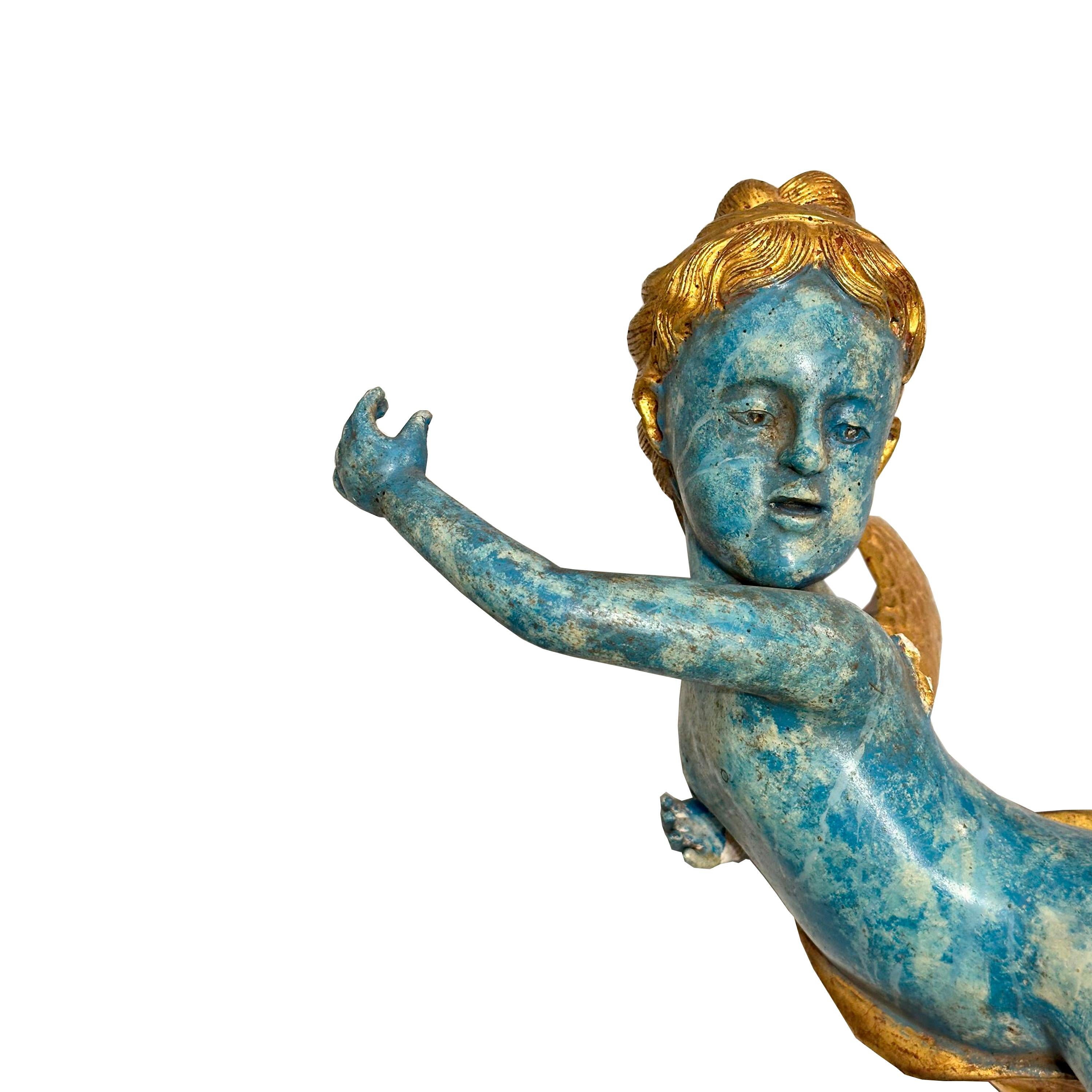 Hand-carved Cherub Sculptures and Polychrome and Gold Leaf. Italy, 19th century For Sale 5