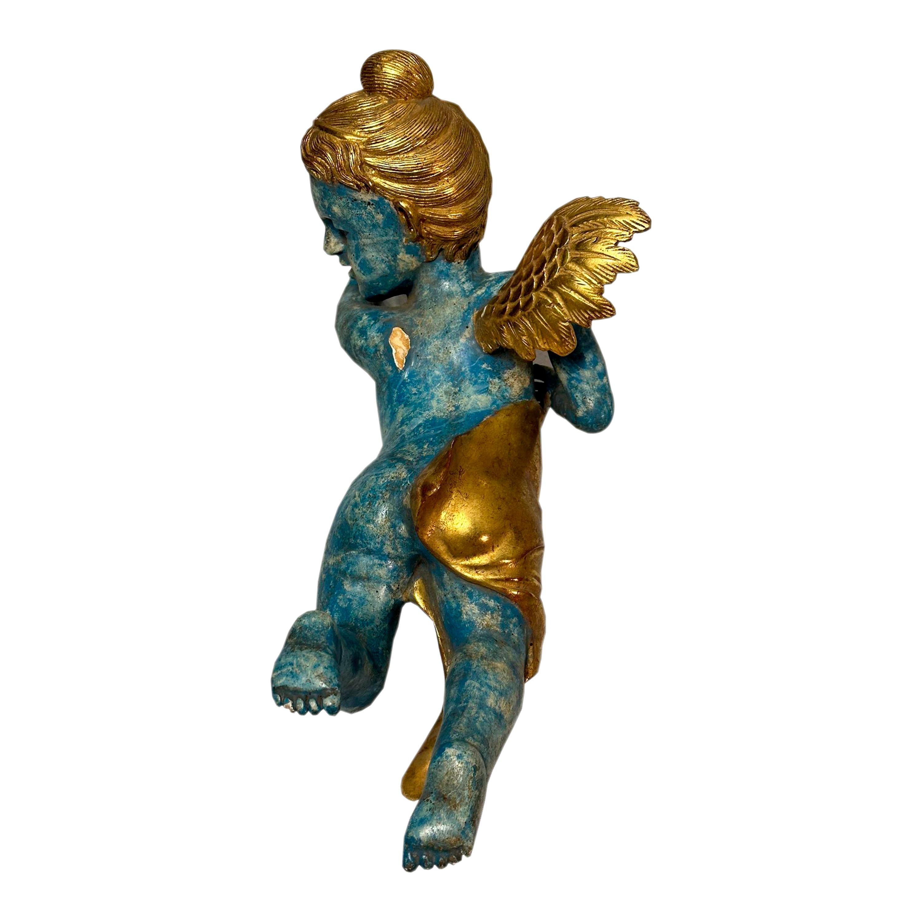 Hand-carved Cherub Sculptures and Polychrome and Gold Leaf. Italy, 19th century For Sale 8