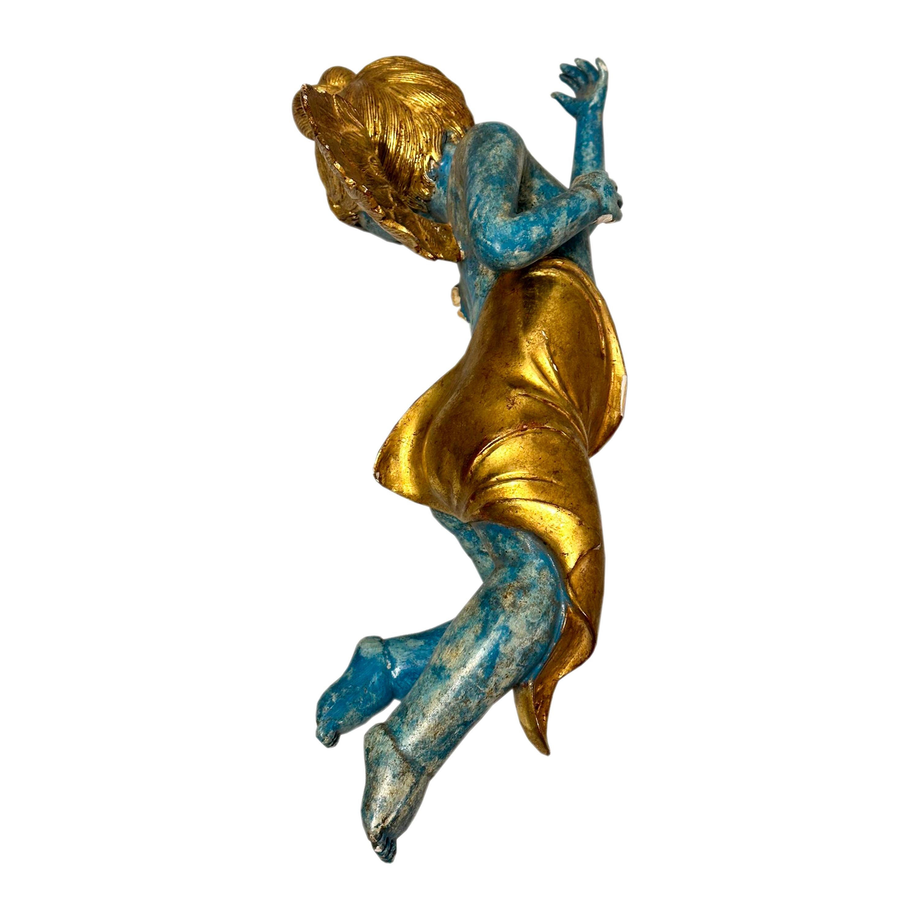 Hand-carved Cherub Sculptures and Polychrome and Gold Leaf. Italy, 19th century For Sale 9