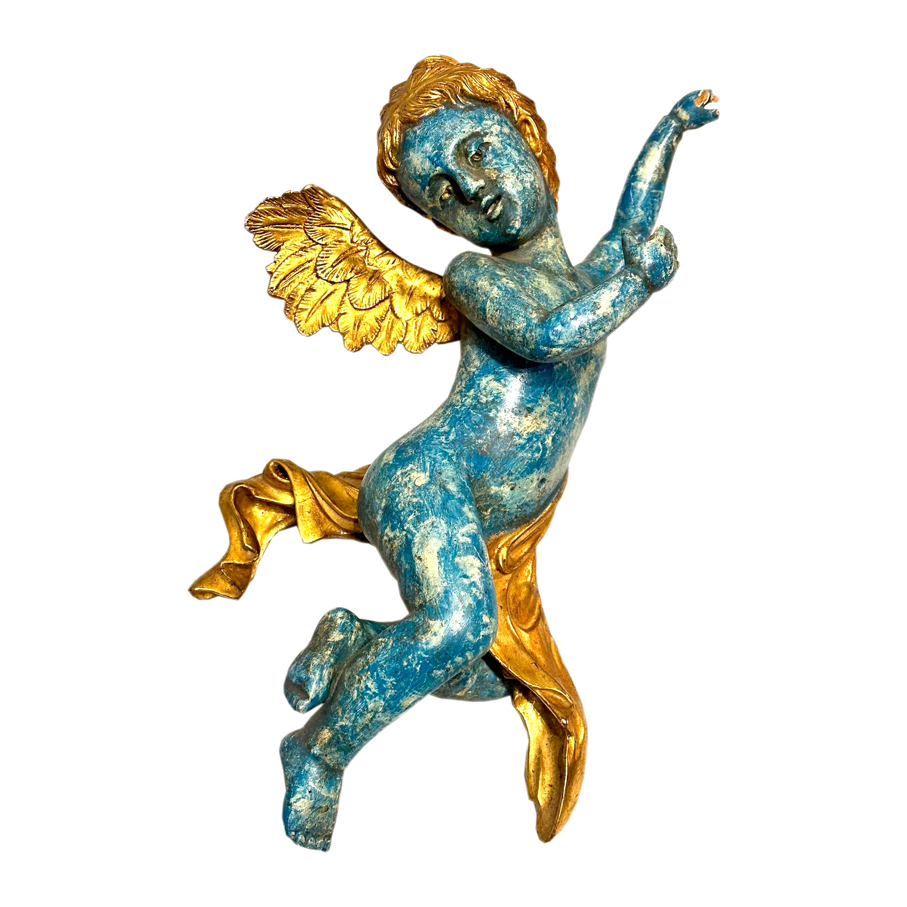 Hand-carved Cherub Sculptures and Polychrome and Gold Leaf. Italy, 19th century For Sale 10