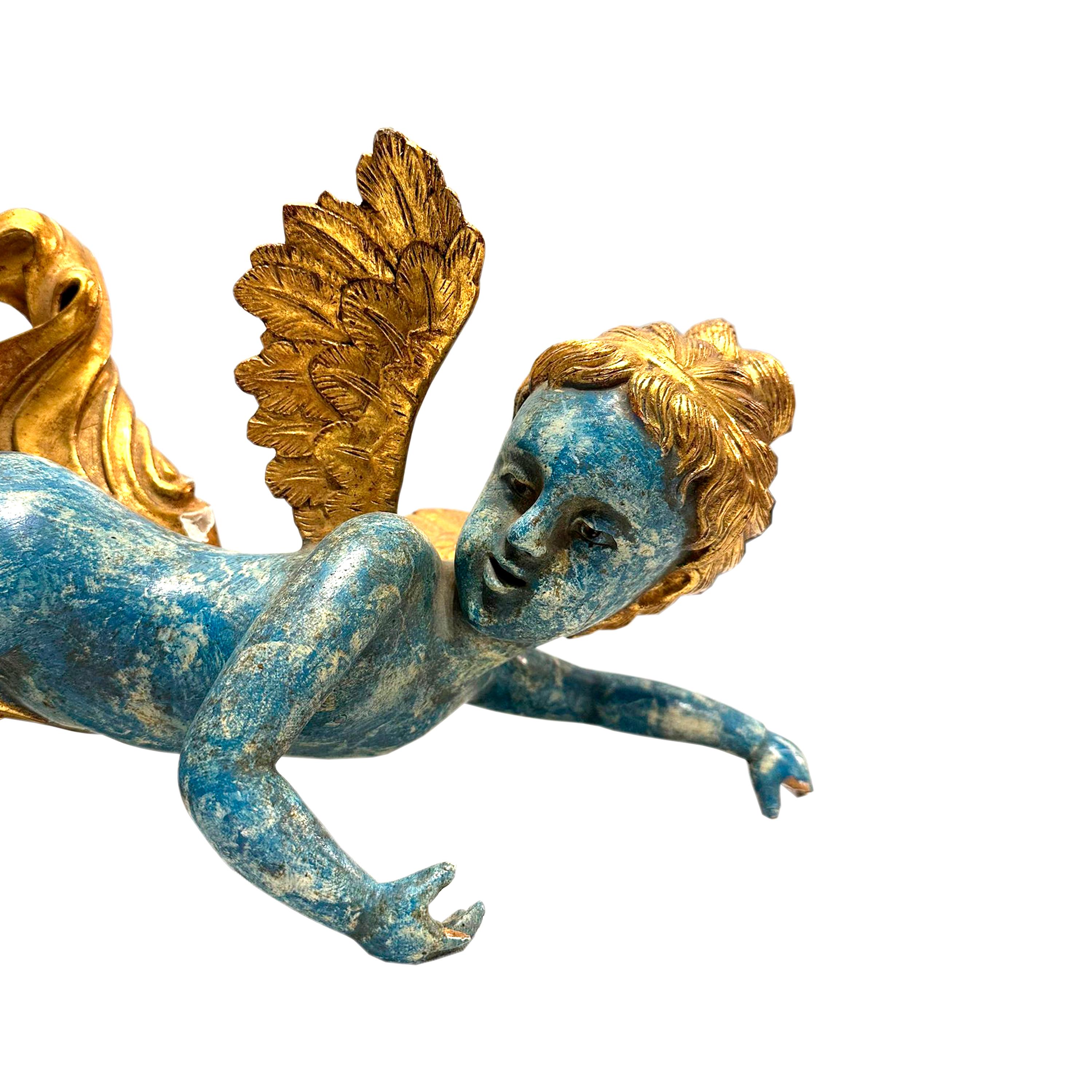 Italian Hand-carved Cherub Sculptures and Polychrome and Gold Leaf. Italy, 19th century For Sale