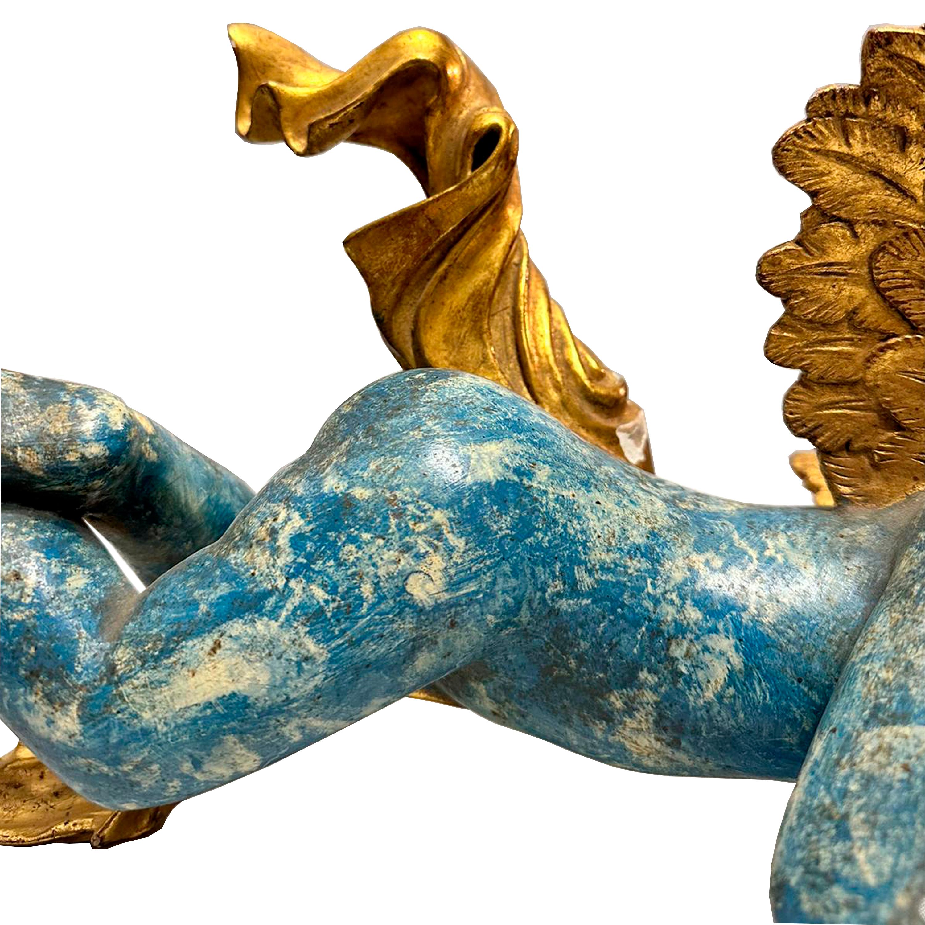 Hand-carved Cherub Sculptures and Polychrome and Gold Leaf. Italy, 19th century In Good Condition For Sale In Madrid, ES