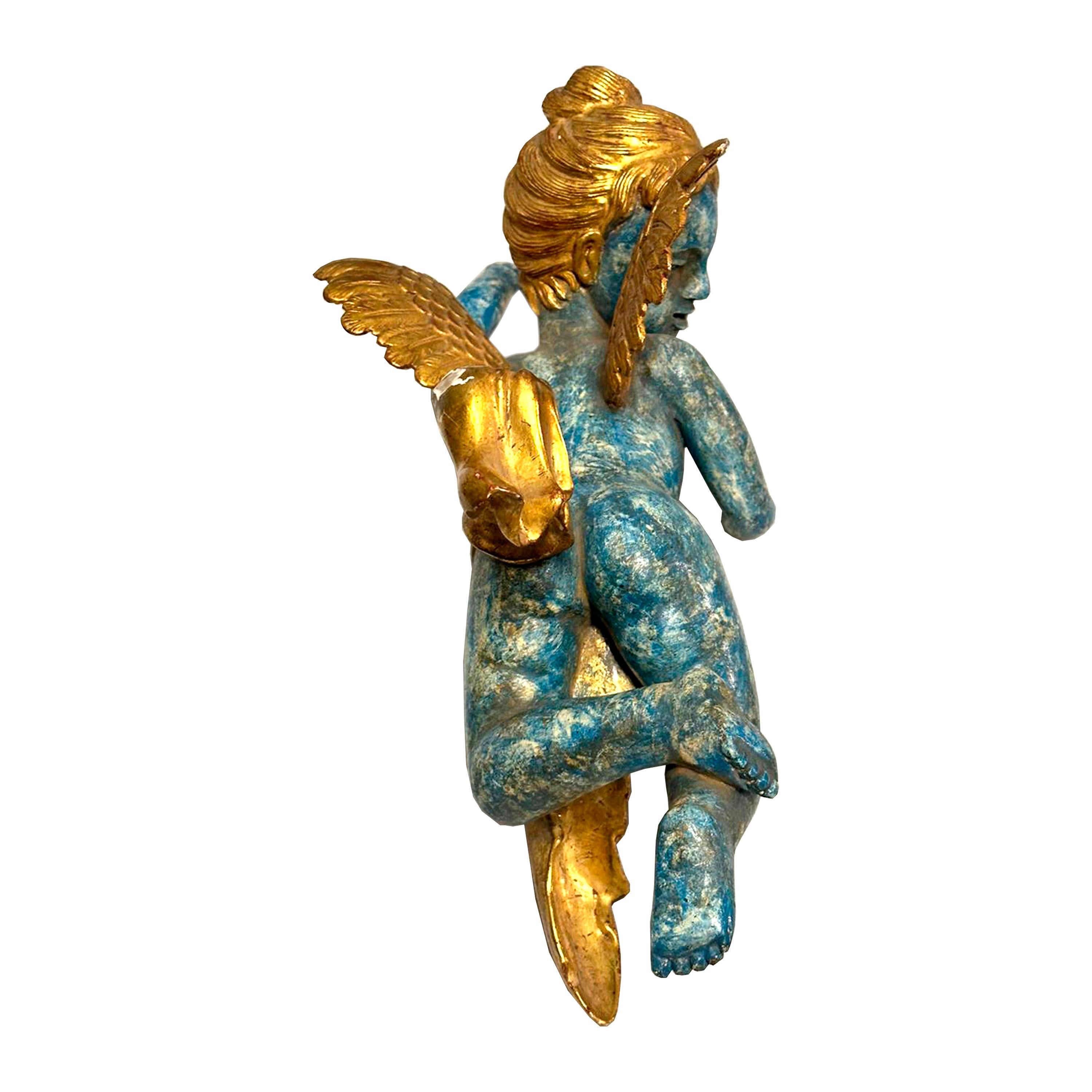 Hand-carved Cherub Sculptures and Polychrome and Gold Leaf. Italy, 19th century For Sale 1