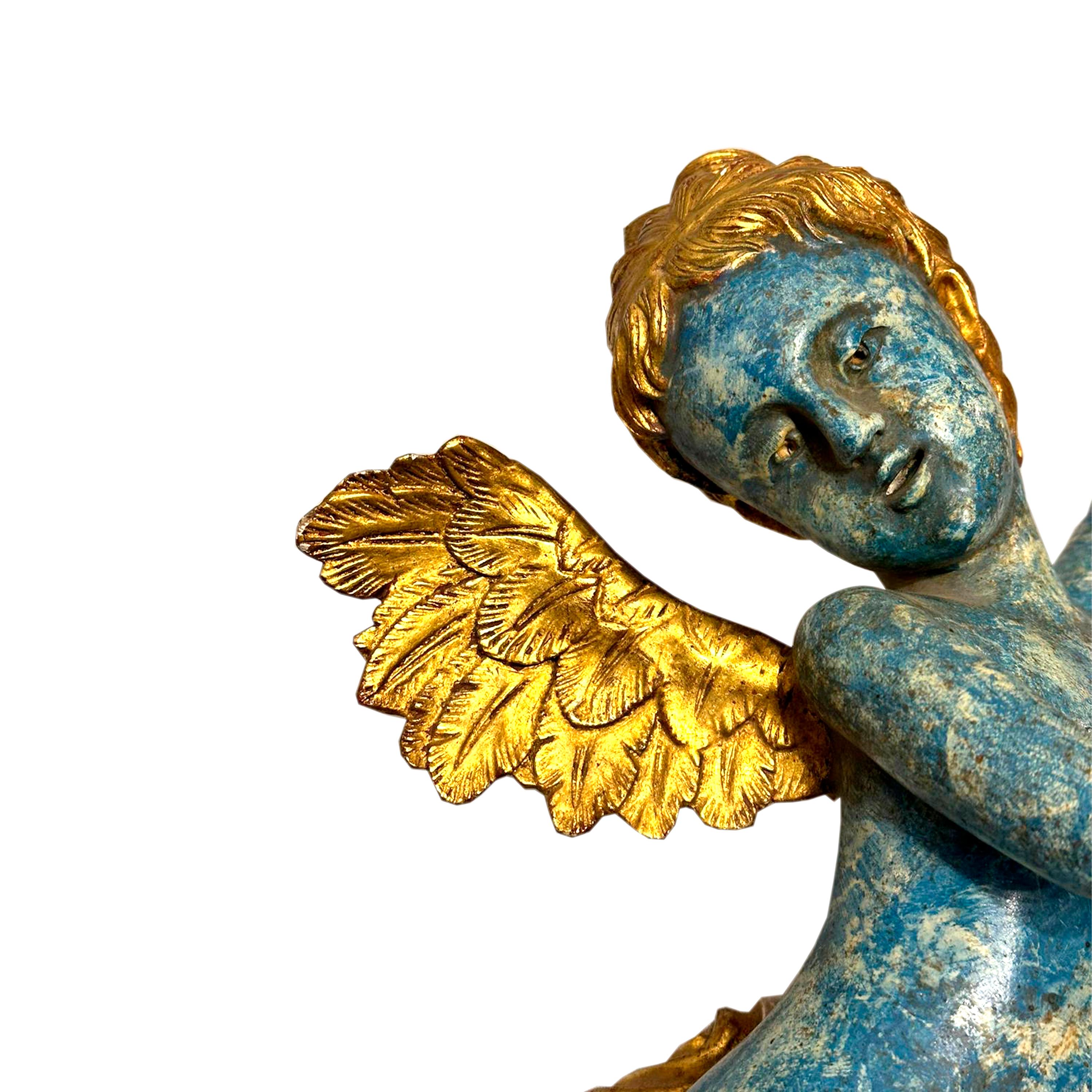 Hand-carved Cherub Sculptures and Polychrome and Gold Leaf. Italy, 19th century For Sale 2