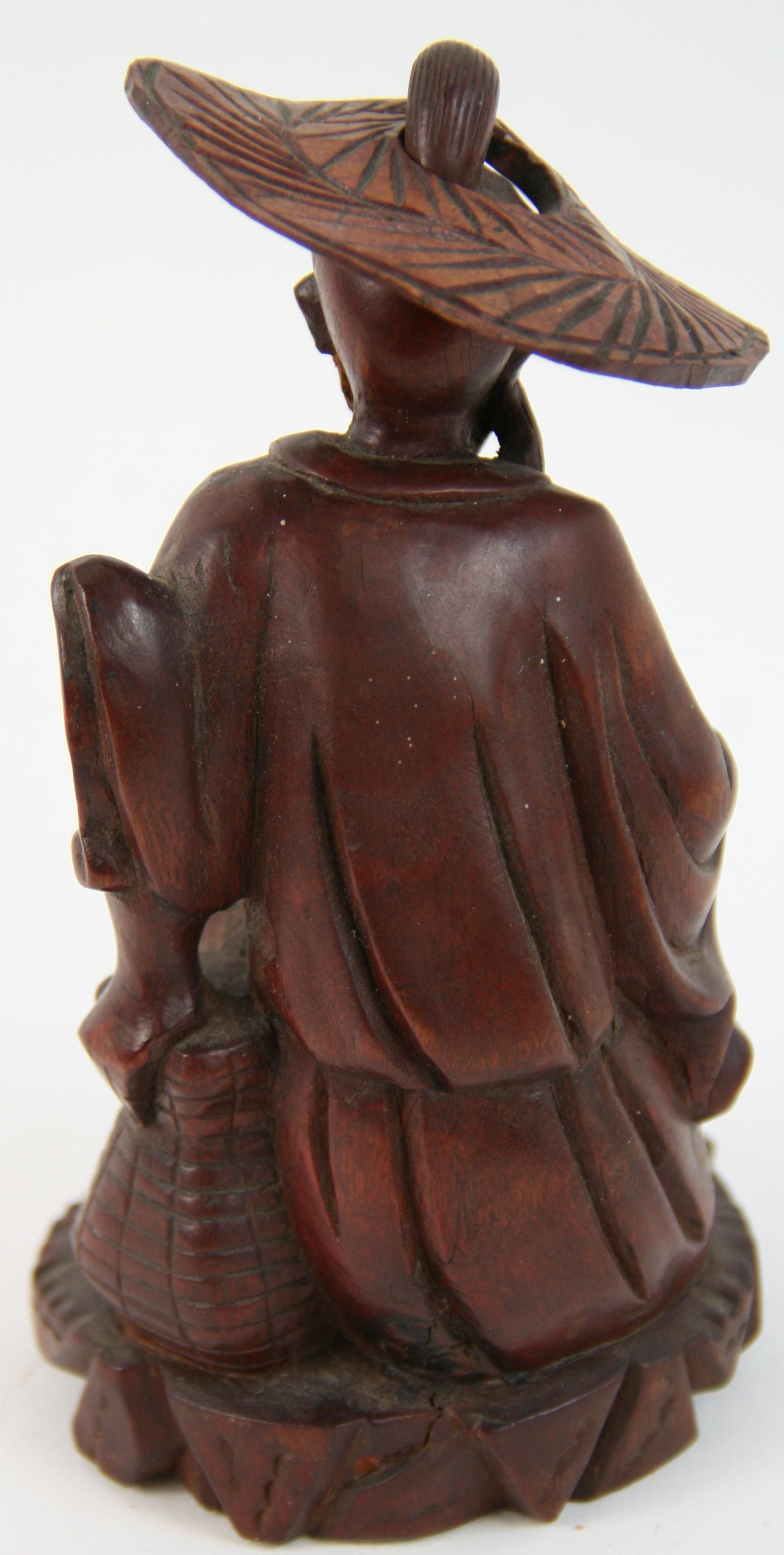 Fruitwood Chinese Sculpture Hand Carved Farmer For Sale
