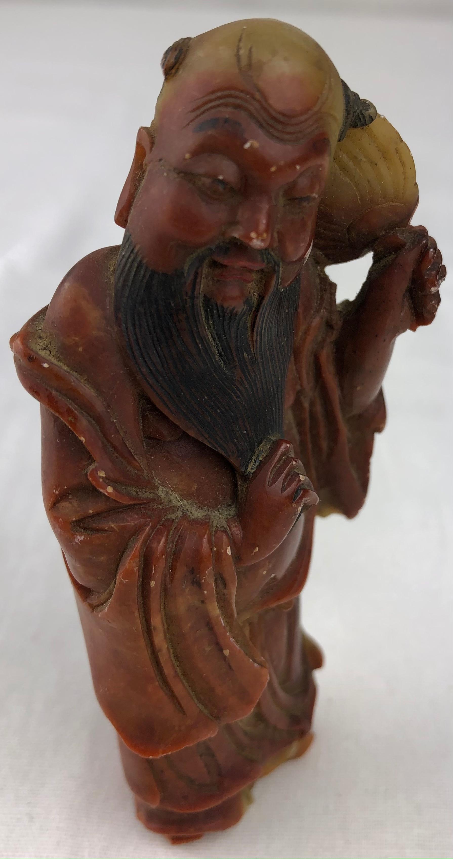 Handgeschnitzte chinesische figurative Statue oder Skulptur:: Marmor im Zustand „Gut“ im Angebot in Miami, FL