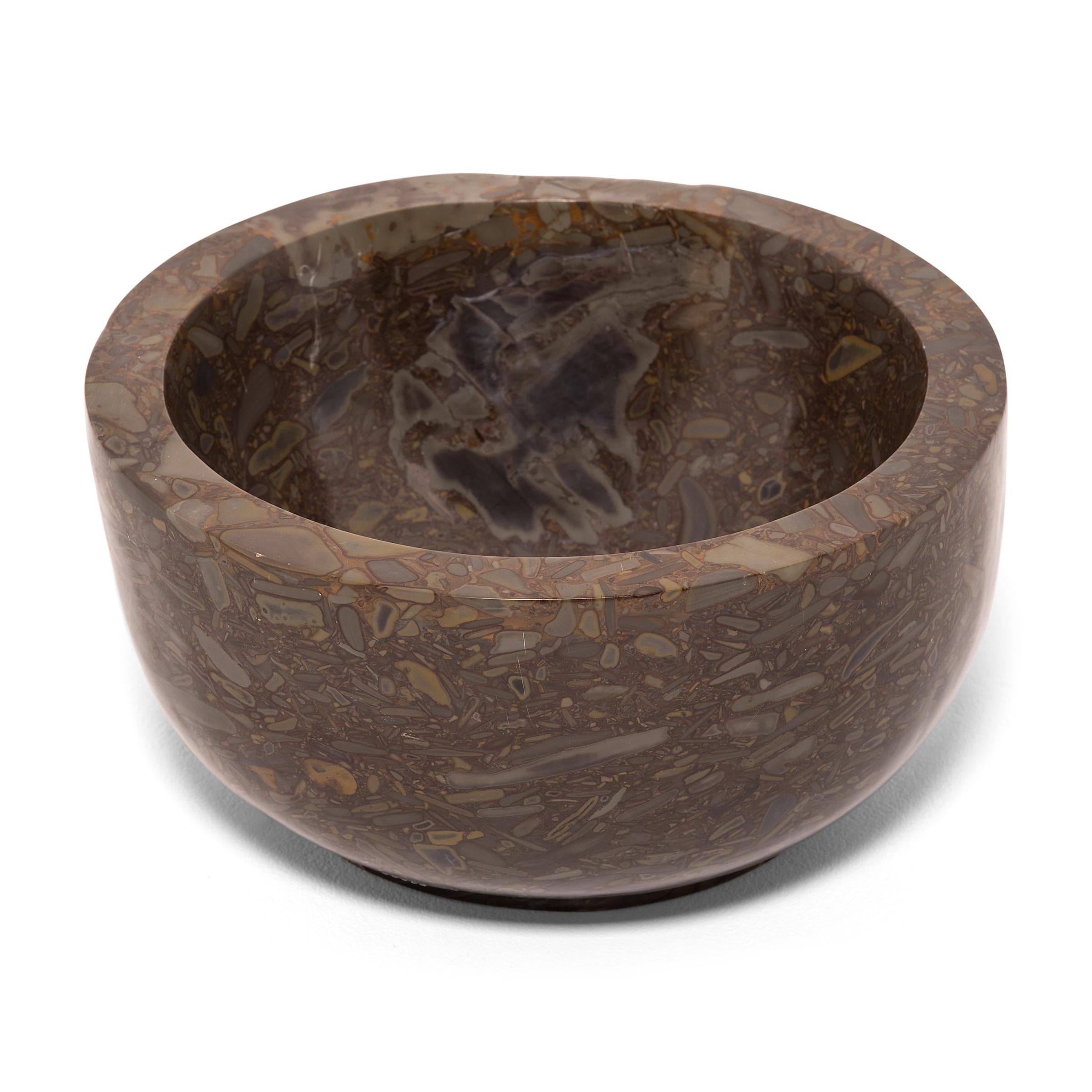 Hand-Carved Chinese Footed Stone Basin In Excellent Condition For Sale In Chicago, IL