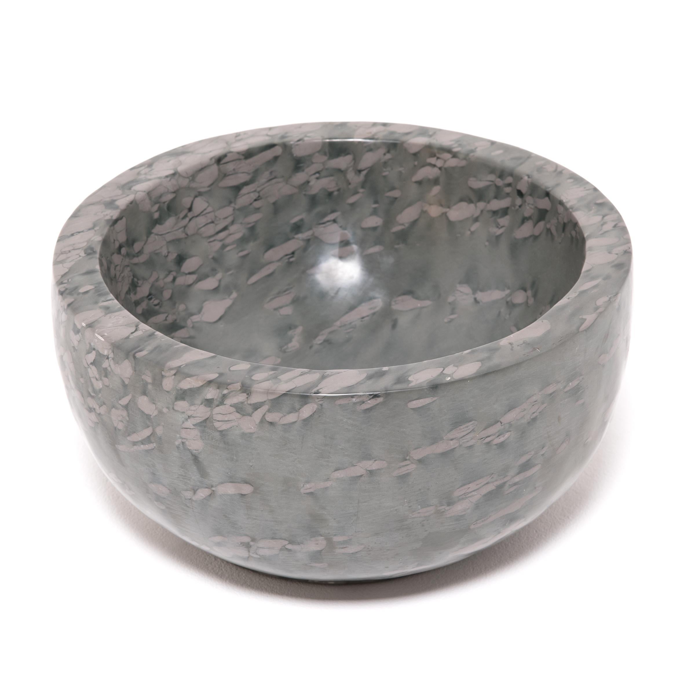Minimalist Hand-Carved Chinese Footed Stone Basin For Sale