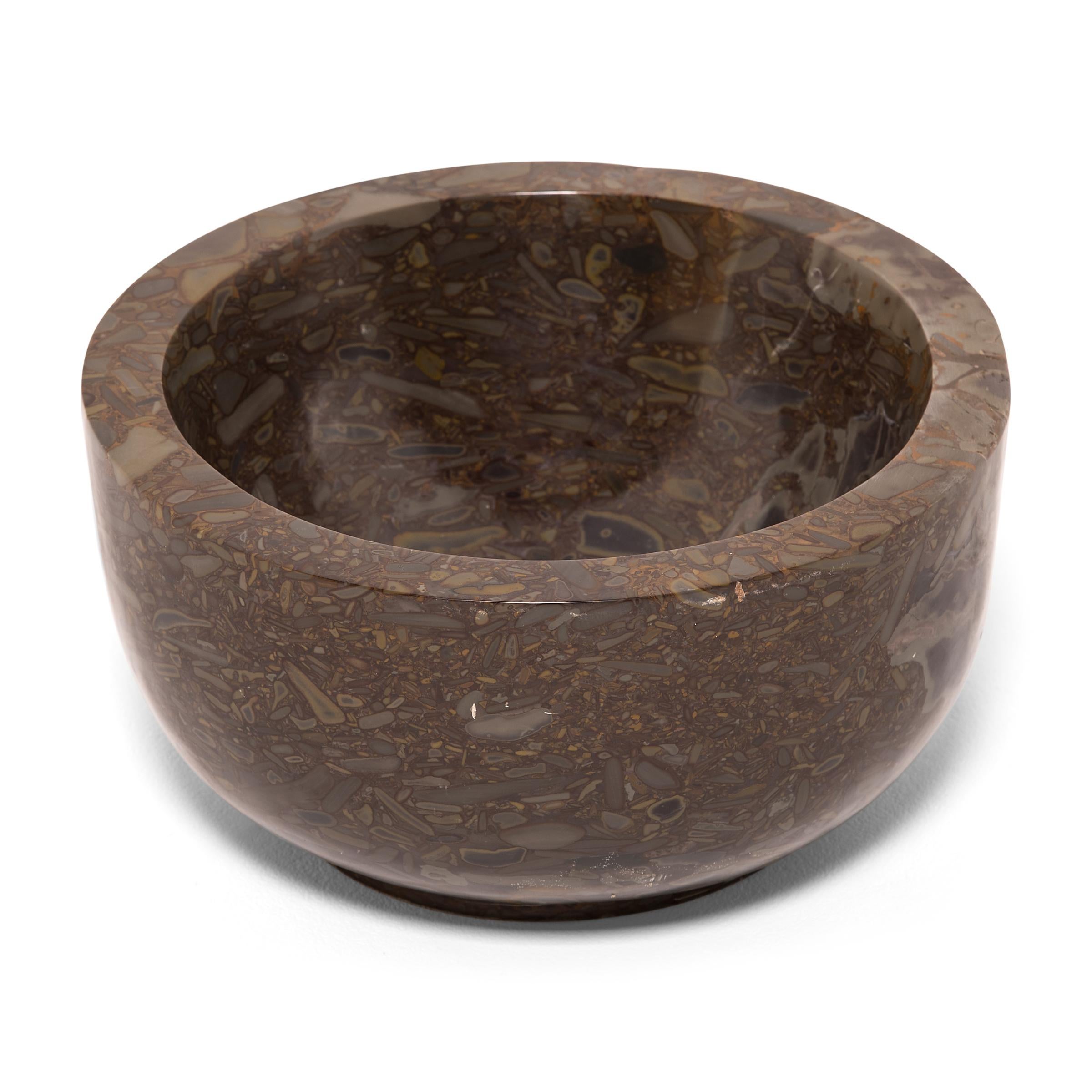 Contemporary Hand-Carved Chinese Footed Stone Basin For Sale