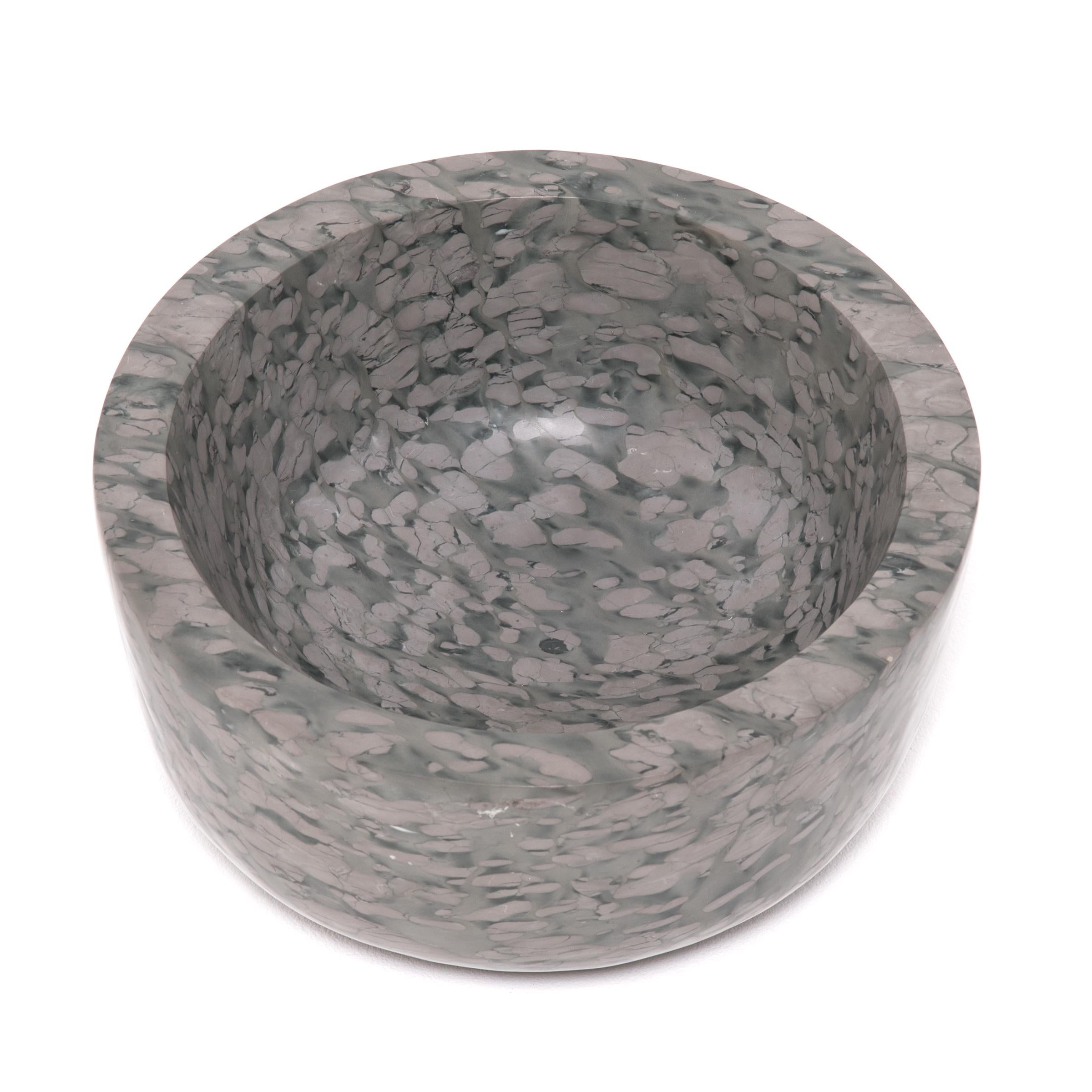 Contemporary Hand-Carved Chinese Footed Stone Basin For Sale