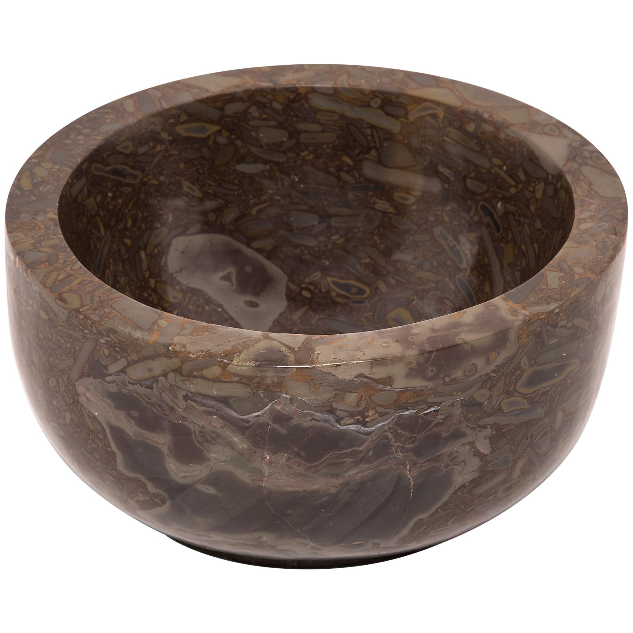 Hand-Carved Chinese Footed Stone Basin