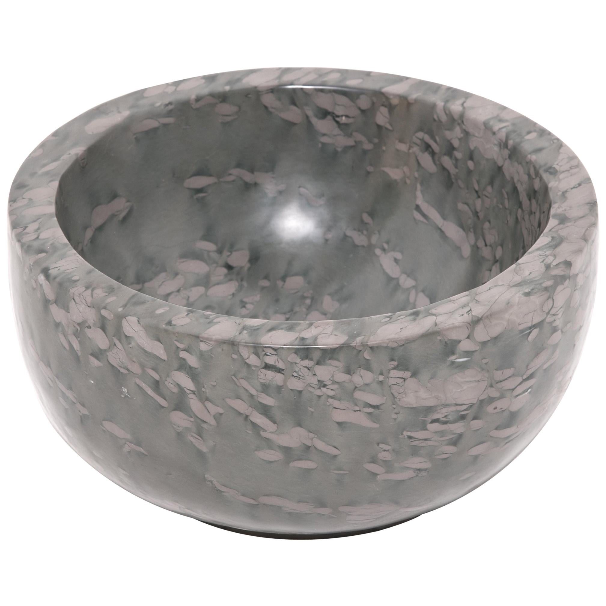 Hand-Carved Chinese Footed Stone Basin For Sale