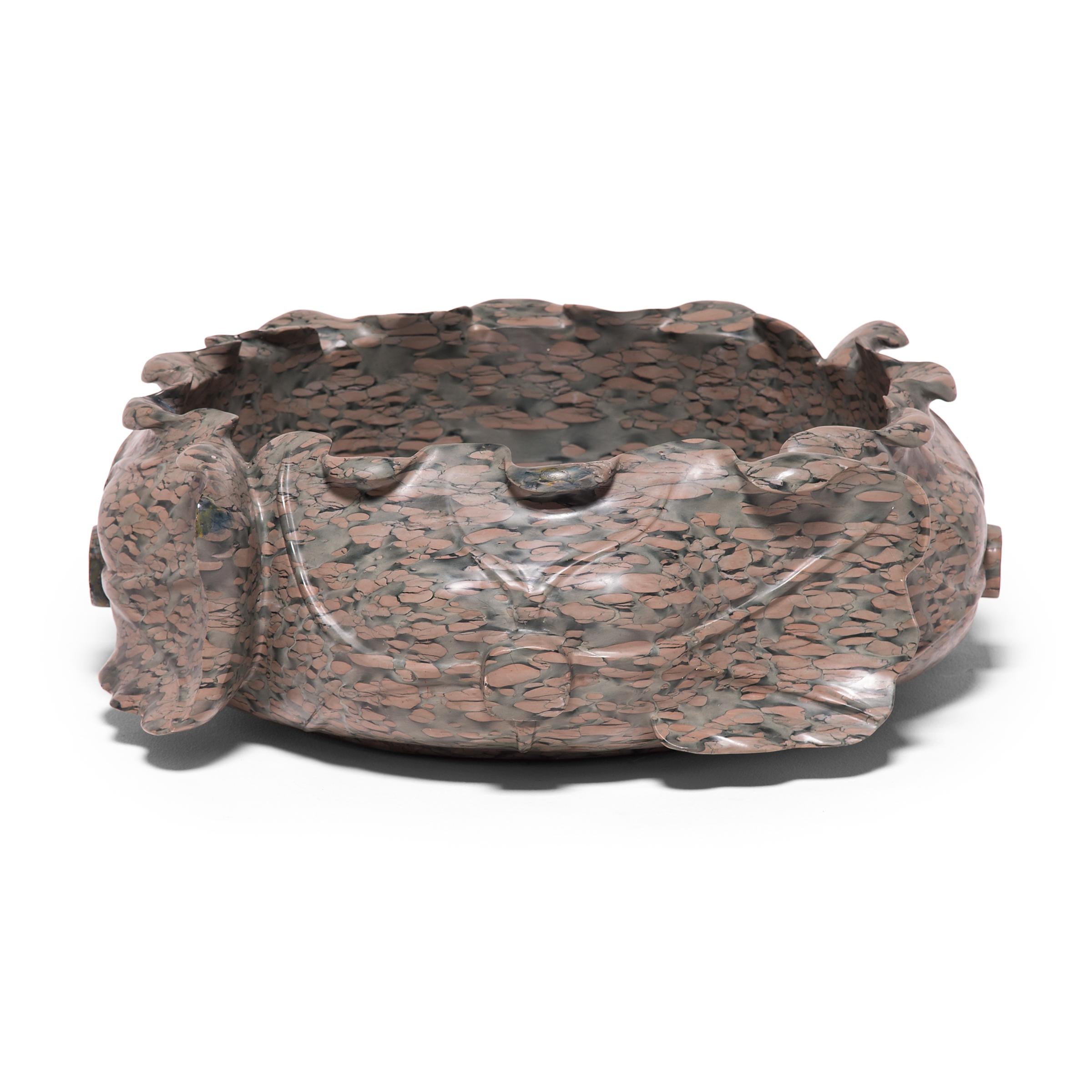 Hand-Carved Hand Carved Chinese Lotus Form Stone Basin