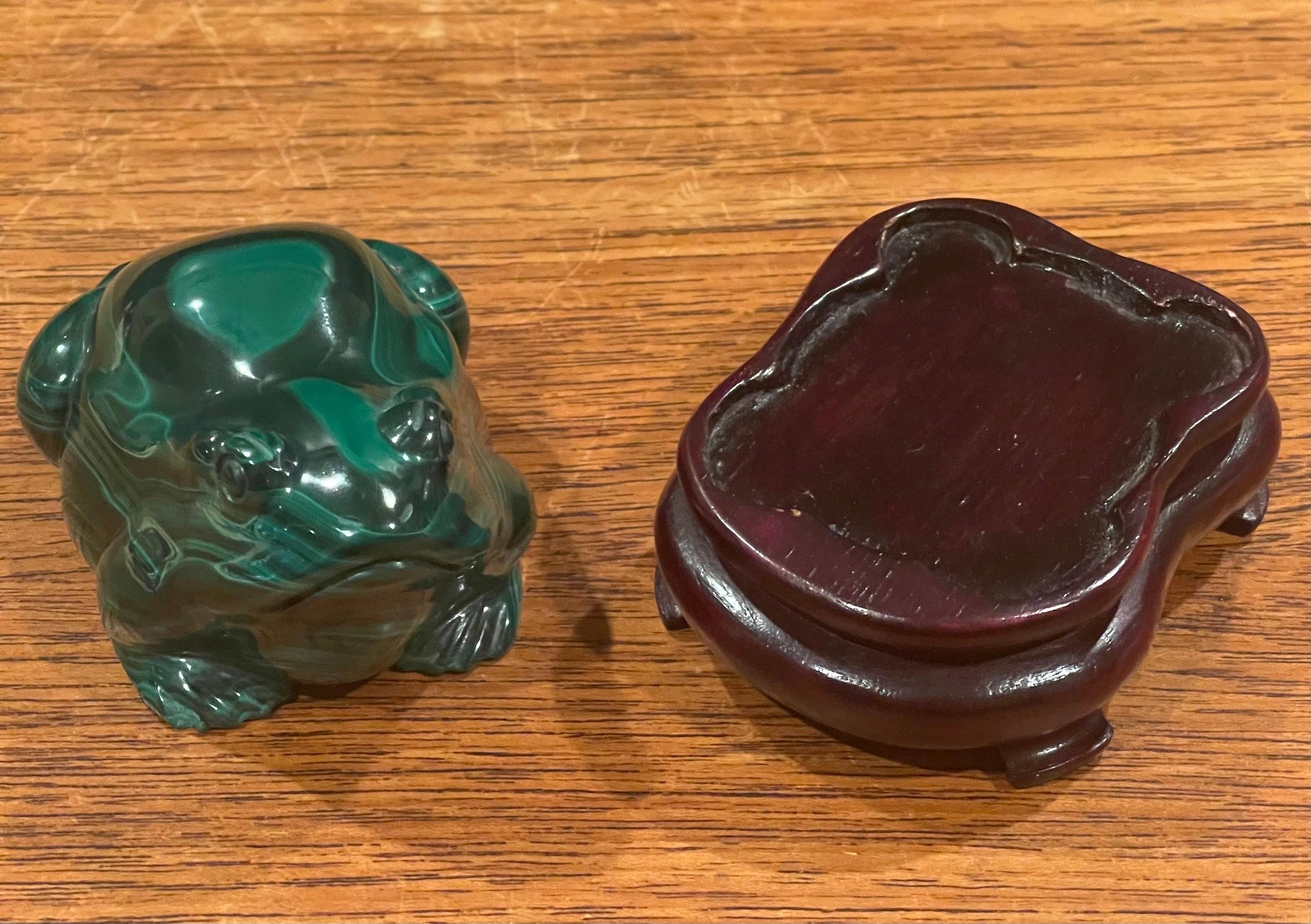 Hand Carved Chinese Malachite Frog / Toad Sculpture on Base 5