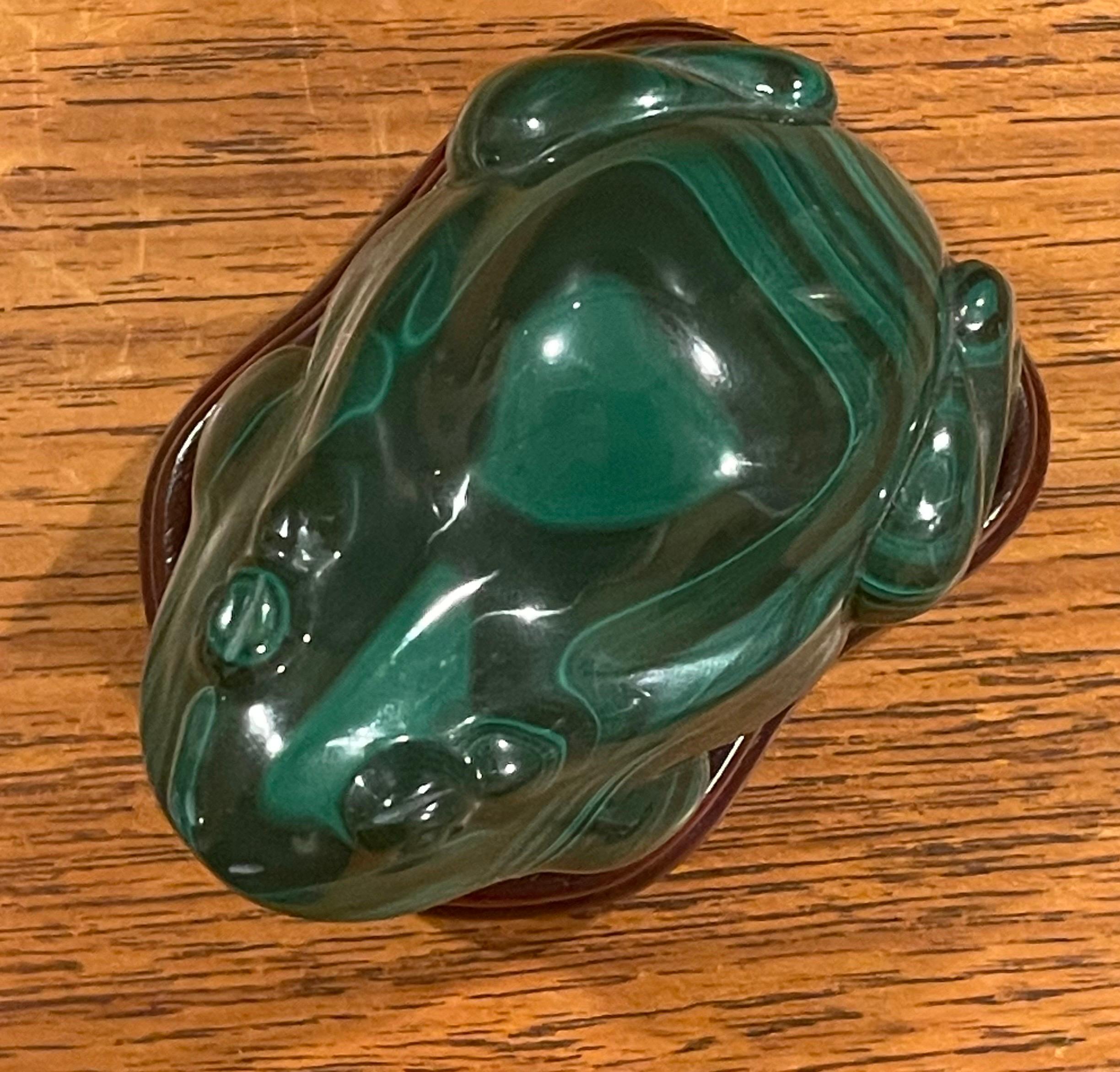 Hand Carved Chinese Malachite Frog / Toad Sculpture on Base 6