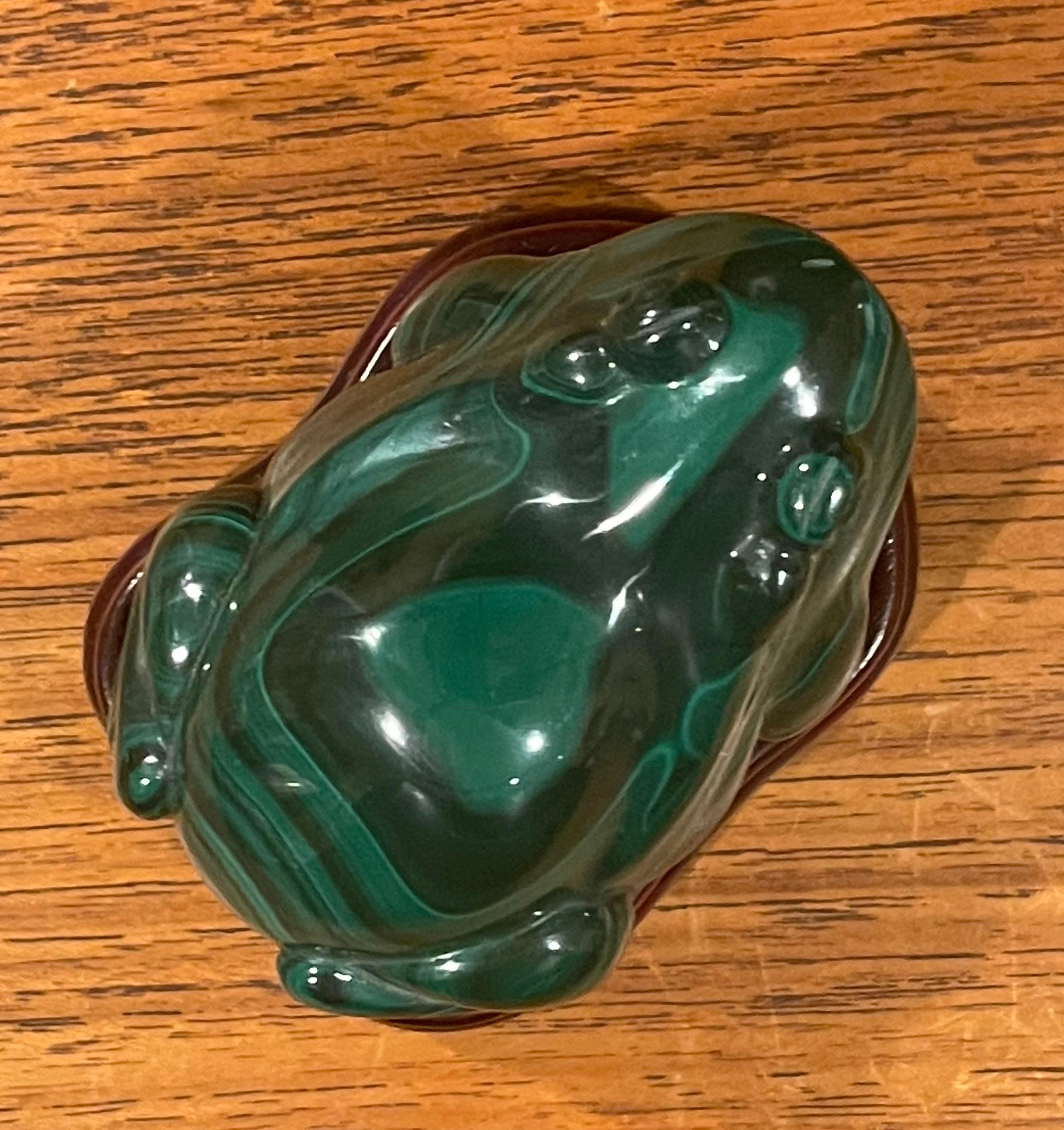 Hand Carved Chinese Malachite Frog / Toad Sculpture on Base 7