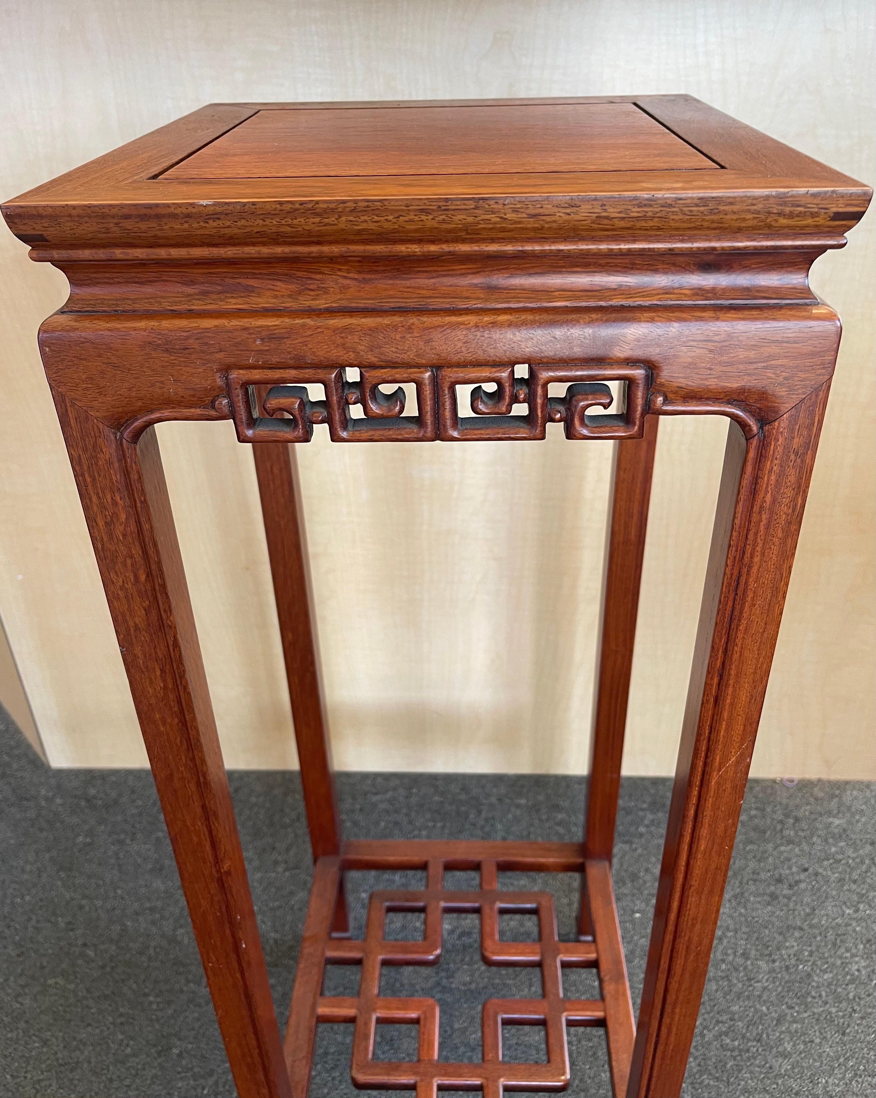 Hand Carved Chinese Rosewood Stand / Pedestal For Sale 1