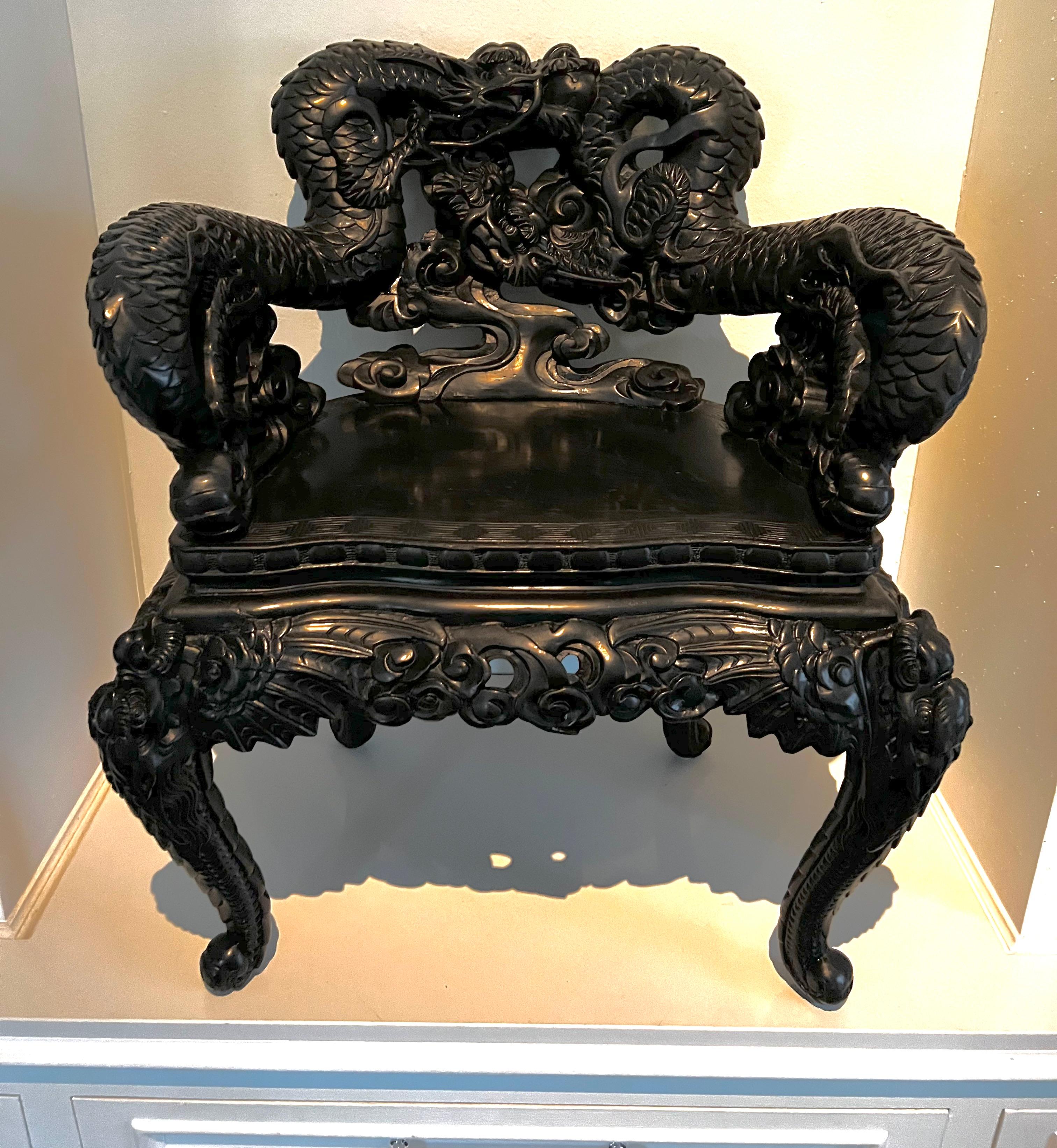 Hand Carved Chinese Side Chair In Good Condition In Los Angeles, CA