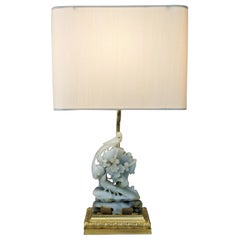 Hand Carved Chinese Soapstone and Bronze Table Lamp