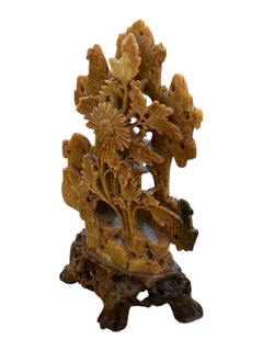 Hand-carved Chinese Soapstone Floral Sculpture