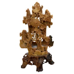 Hand-carved Chinese Soapstone Floral Sculpture