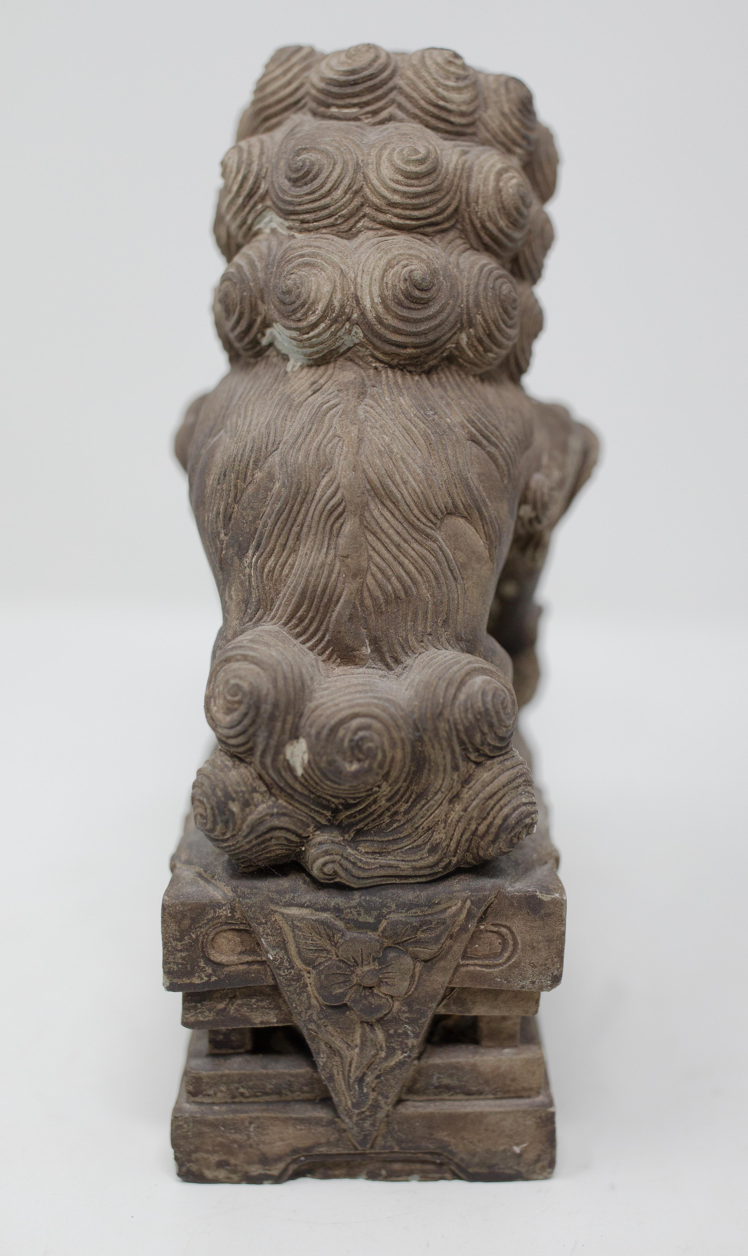 Chinese Export Hand Carved Chinese Stone Foo Dogs For Sale