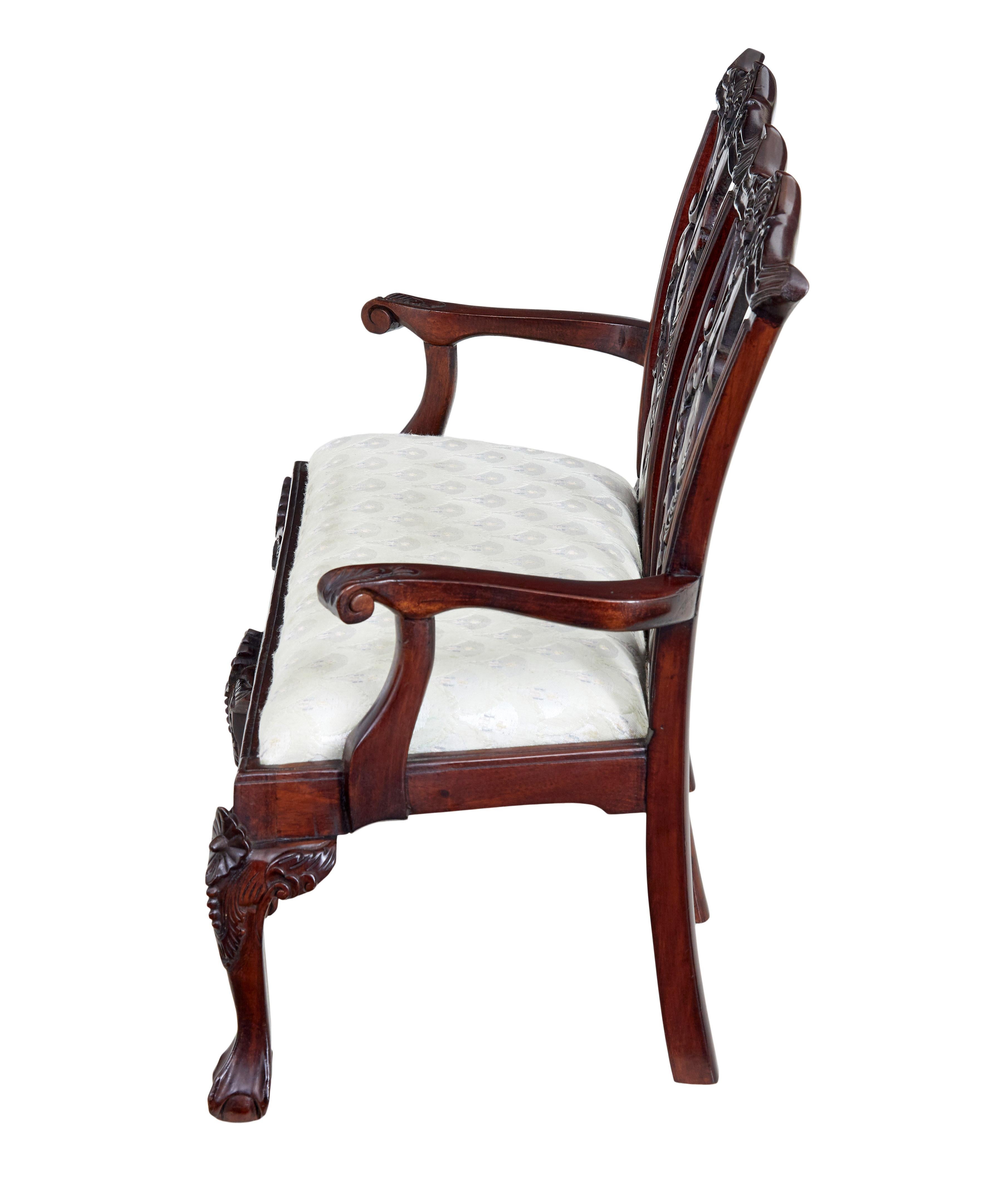 English Hand carved Chippendale influenced miniature 2 seat chair For Sale