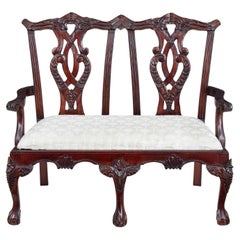 Vintage Hand carved Chippendale influenced miniature 2 seat chair