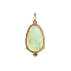 Hand Carved Mint Green Chrysophrase Snake Pendant with Diamonds, 18k Yellow Gold