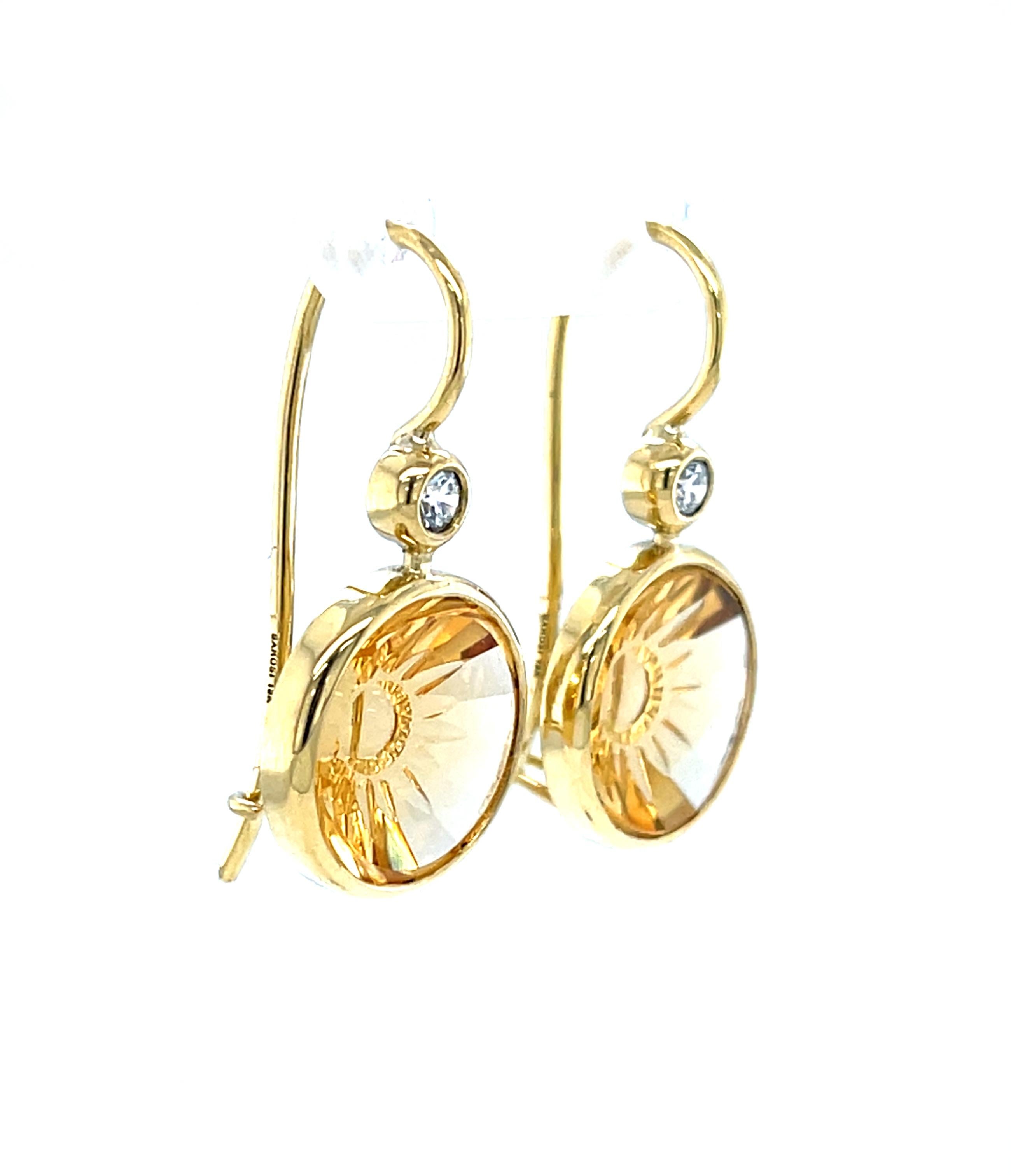 Pendientes Colgantes de Oro Amarillo de 18k con Citrino Tallado a Mano y Diamantes Corte mixto en venta