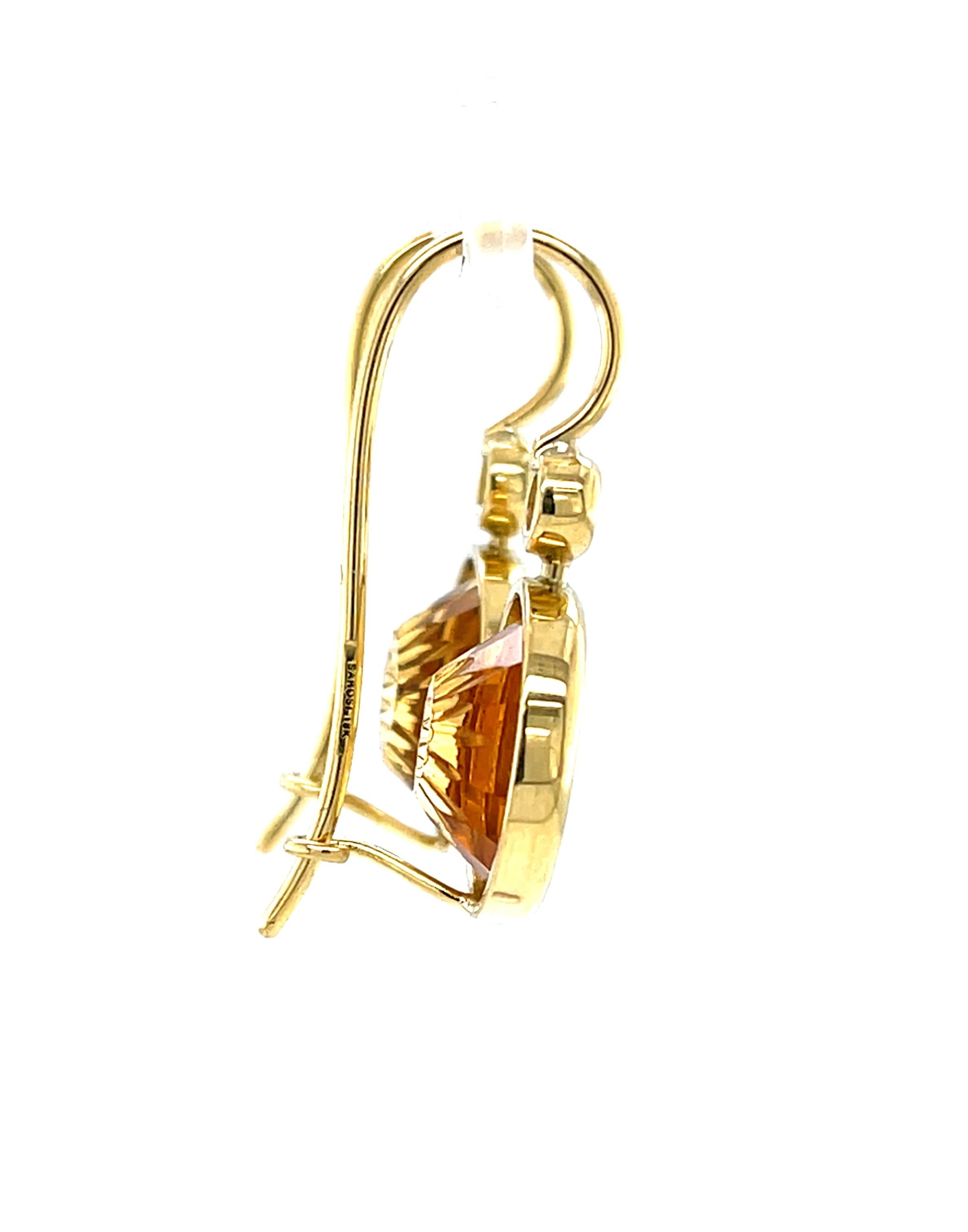 Pendientes Colgantes de Oro Amarillo de 18k con Citrino Tallado a Mano y Diamantes en Nuevo estado para la venta en Los Angeles, CA