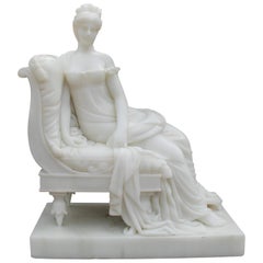 Hand Carved Classical White Marble Lady Sitting on a Chaise Lounge