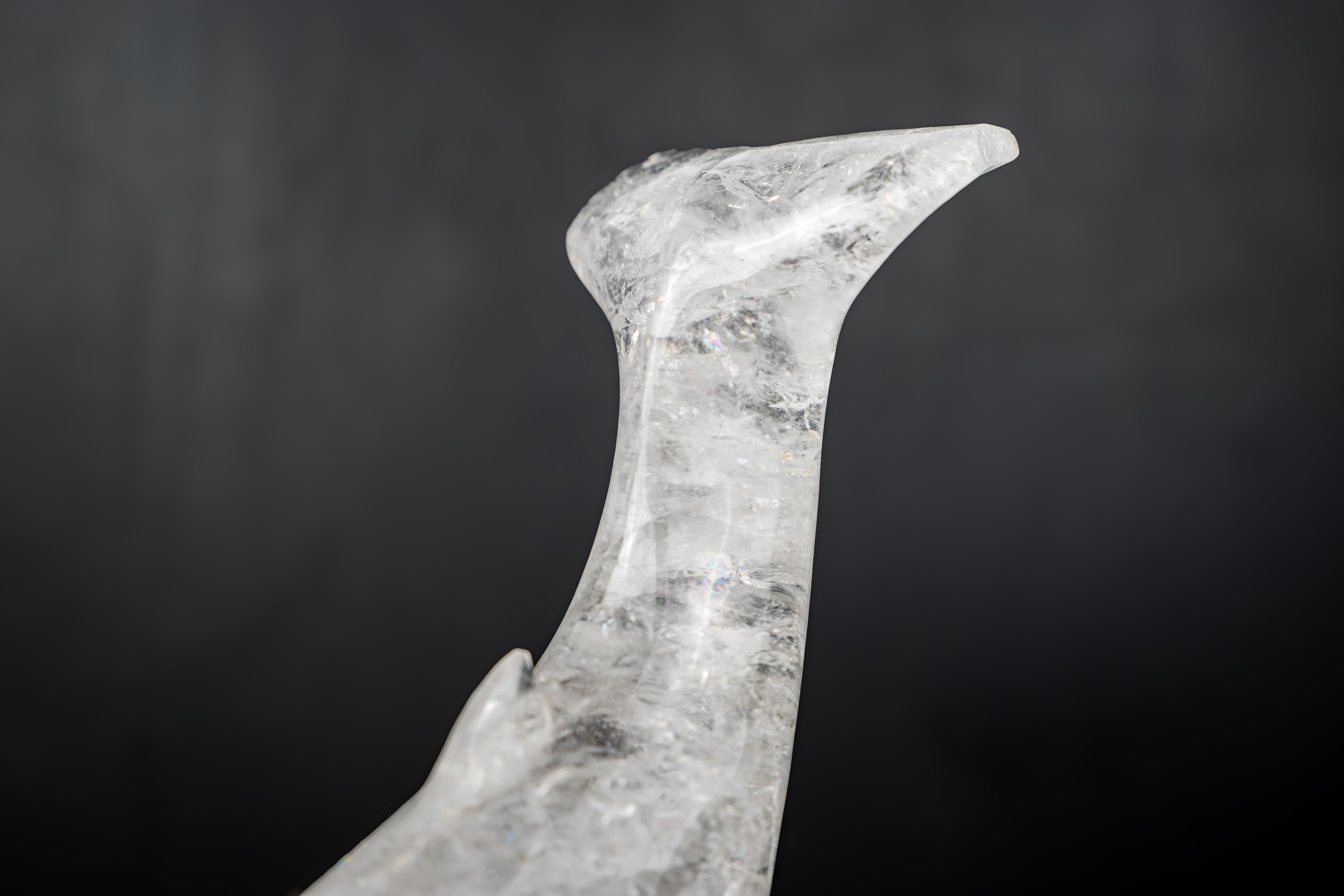 Brasiliano Hand-Carved Clear Quartz Humpback Whale Sculpture in vendita