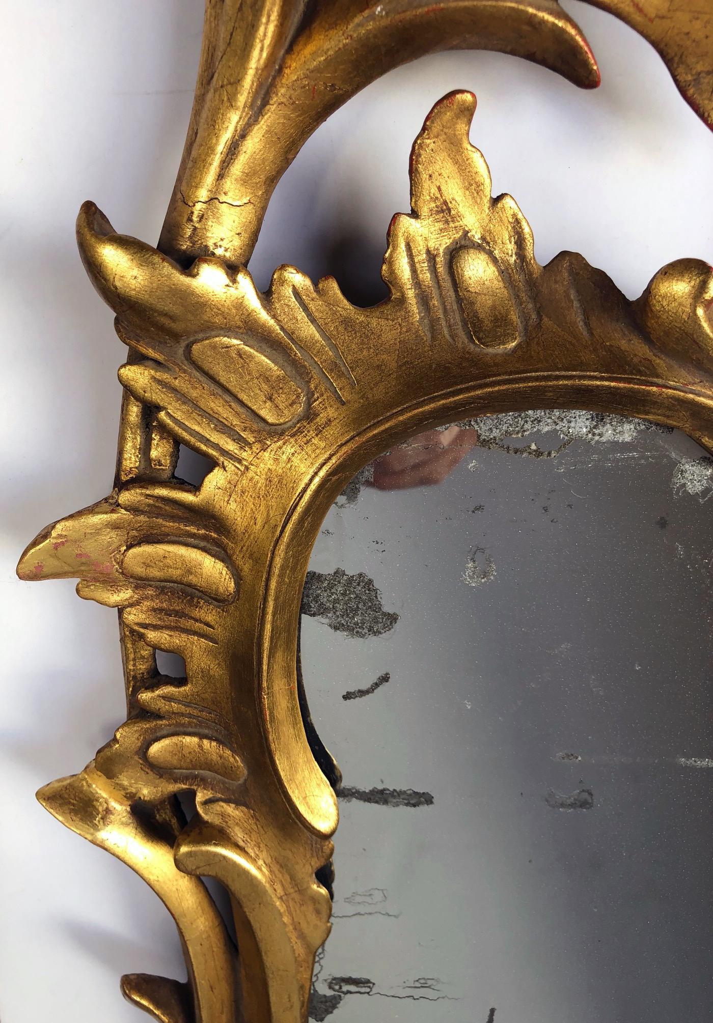 XIXe siècle Miroir en bois doré à feuillage, sculpté à la main, de style néo-rococo continental en vente