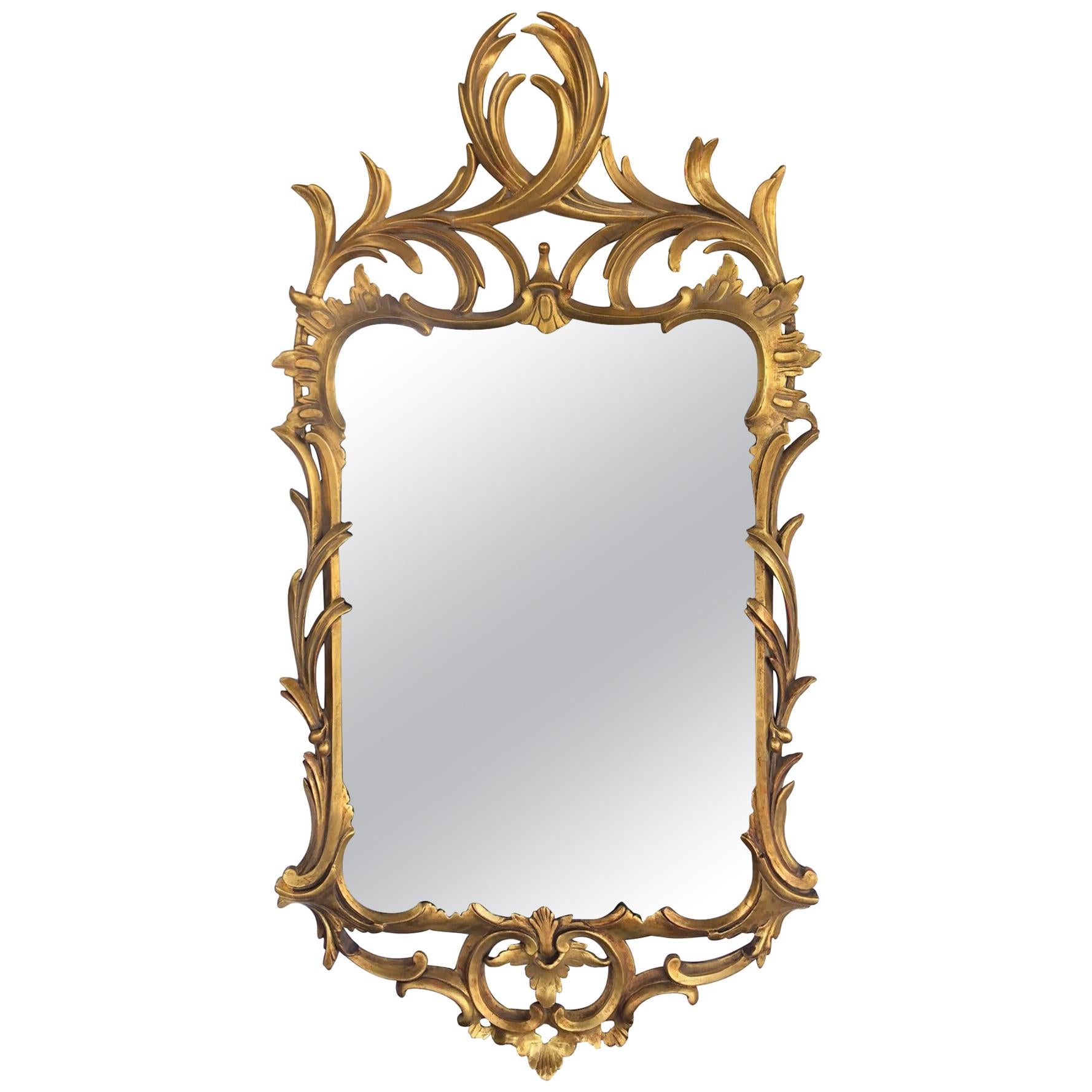 Hand-Carved Continental Rococo Revival Foliate Giltwood Mirror For Sale