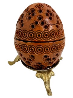 Hand Carved Coquille Nut Egg Box 19th Century Flea Trap Pomander Needle Case